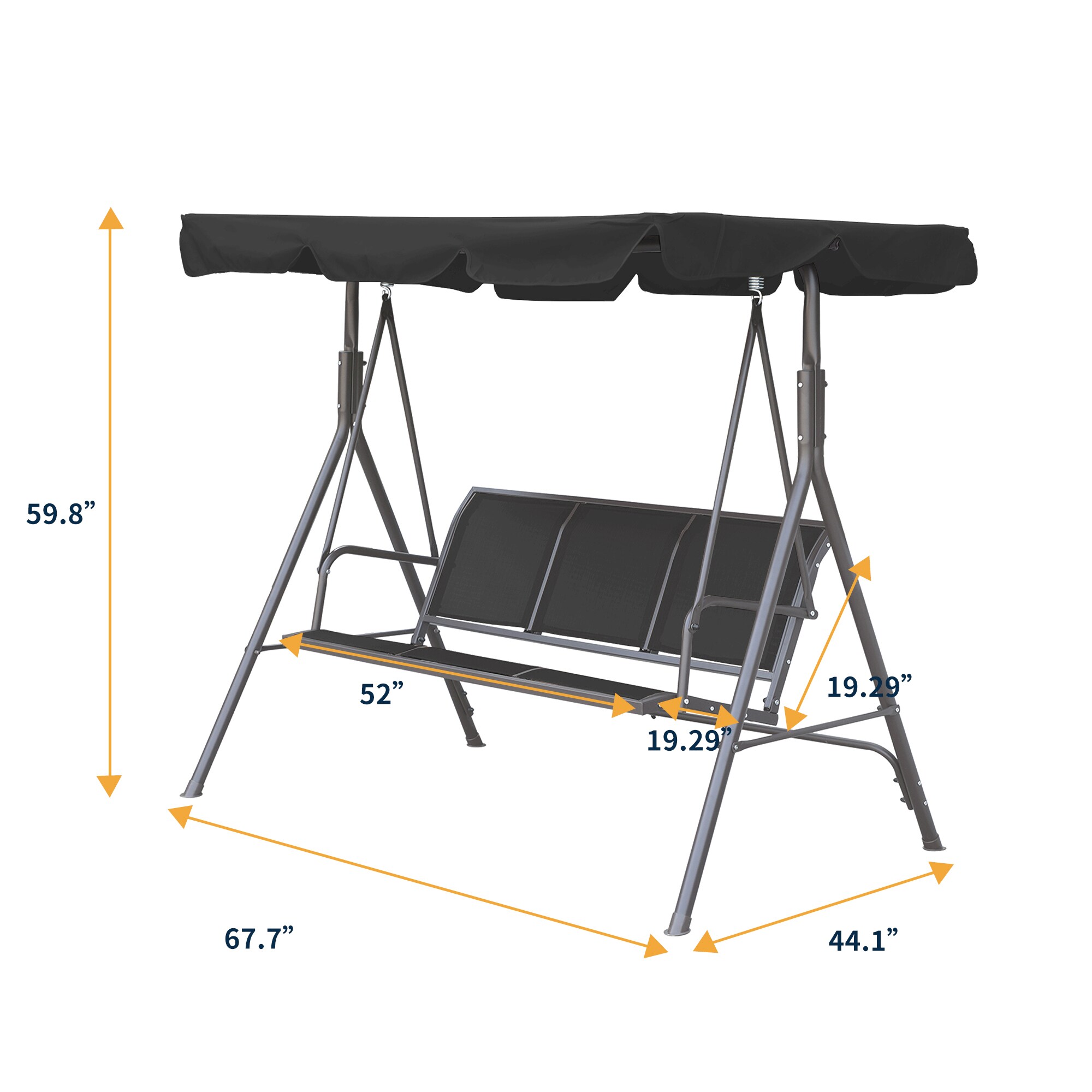 Clihome Outdoor Swing 3-person Black Steel Outdoor Glider in the Porch ...