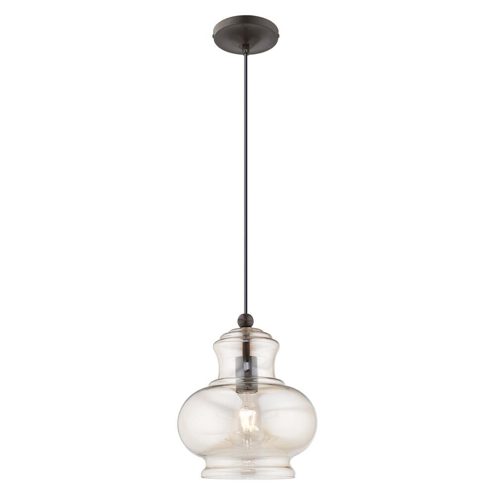 English Bronze & Champagne Glass 9" Mini Pendant Light