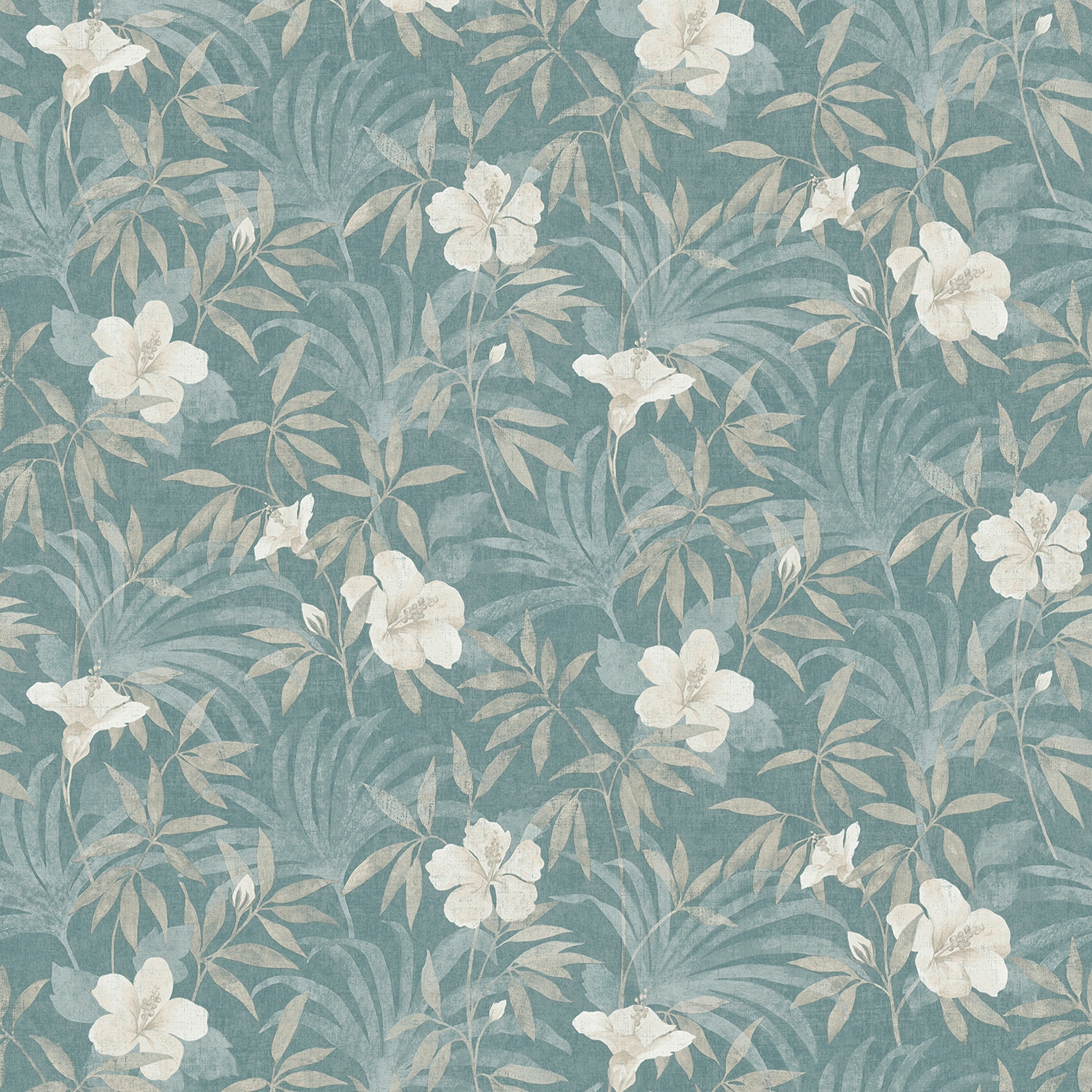 Advantage 4044-38028-5 Cuba 57.5-sq ft Aqua Vinyl Floral Unpasted Wallpaper