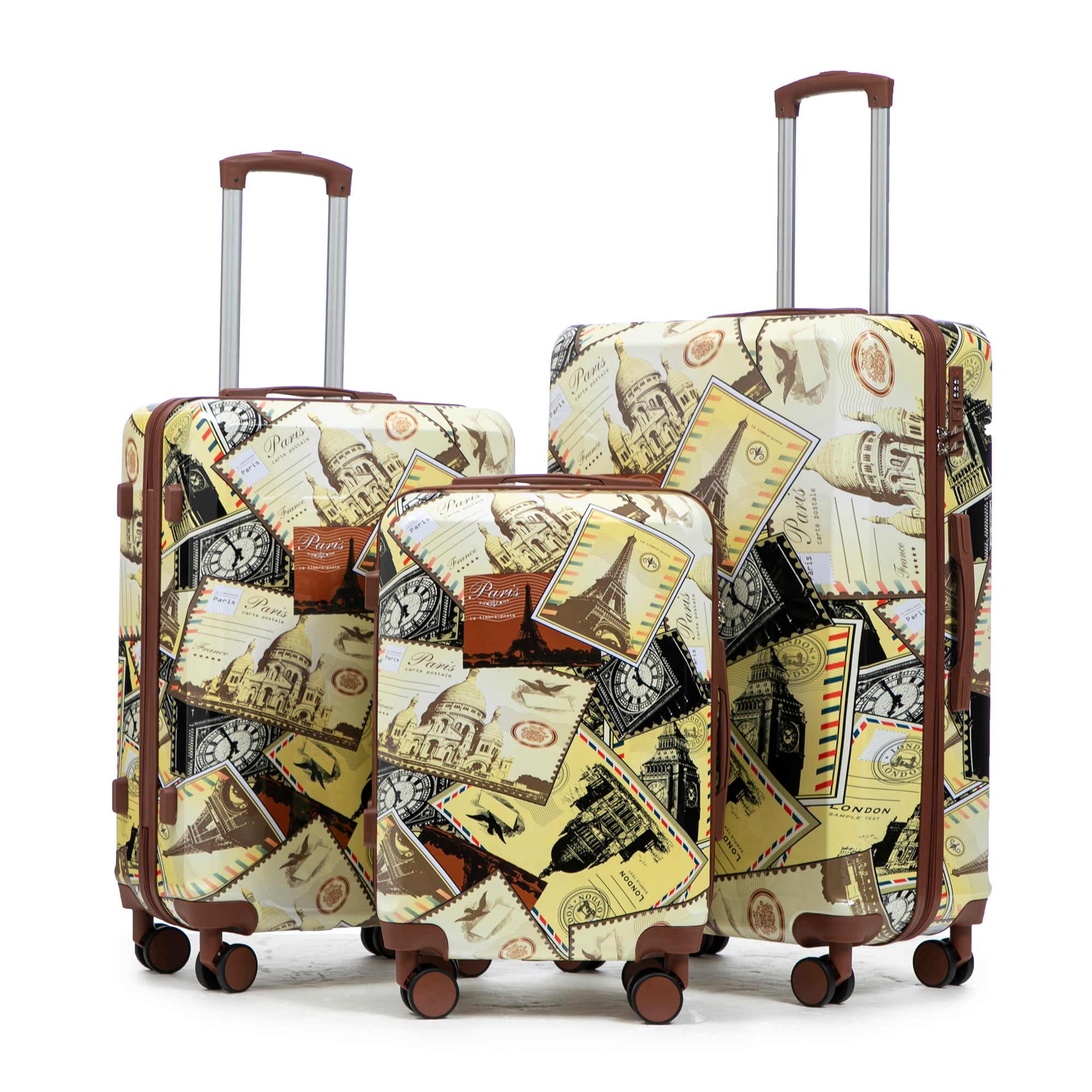 SINOFURN SYD9400023LB 19.5x11.4x30.3 Black + Vintage Plastic Hardshell Suitcase set 3 -Bag