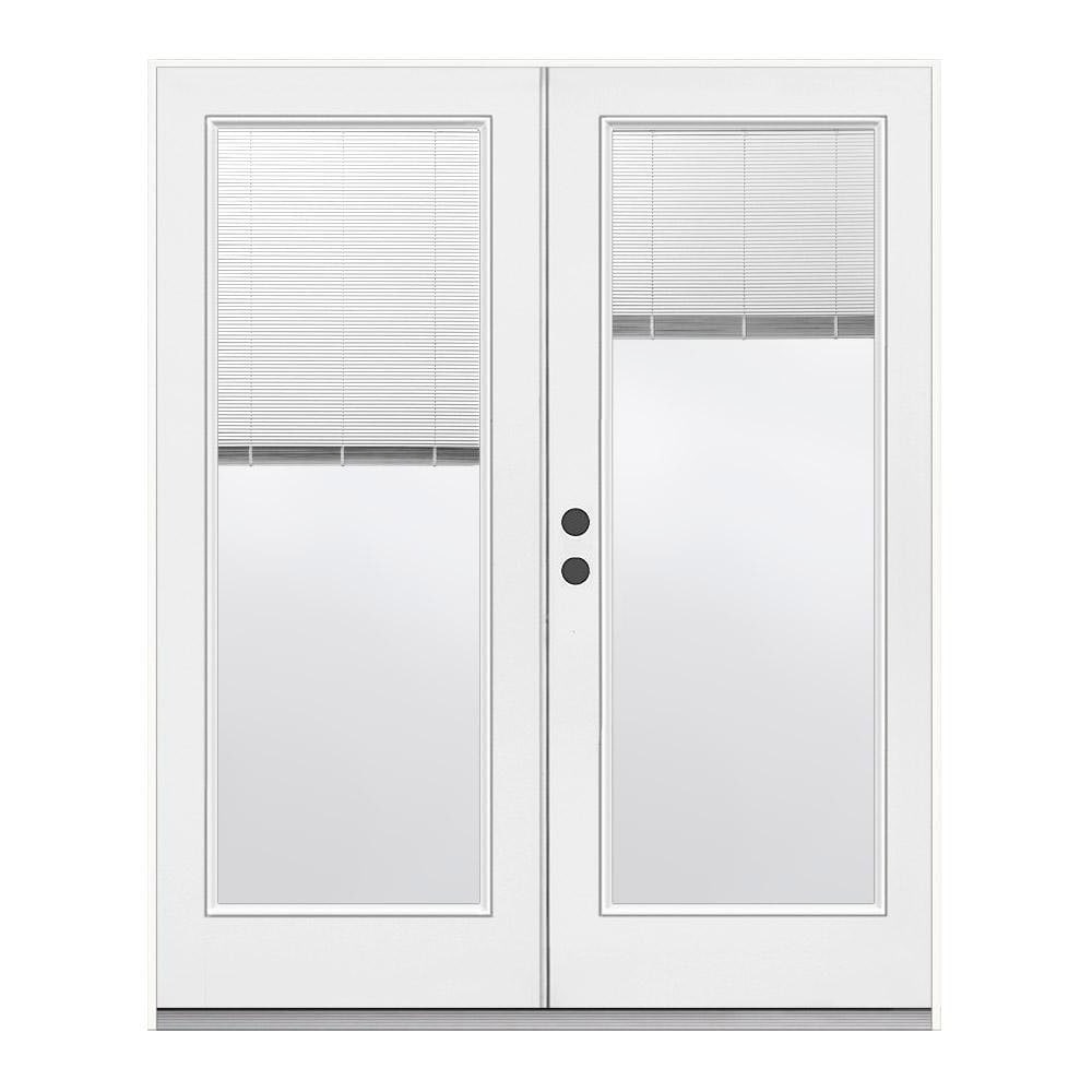 JELD-WEN JW2059-01875 72-in x 80-in x 4-9/16-in Jamb Primed Steel Right-hand inswing French Patio Door with Tempered Glass with Blinds