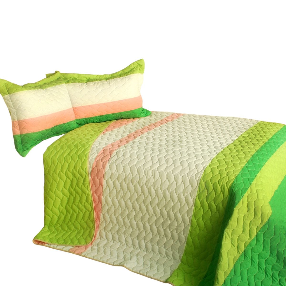 Slickblue 3 Piece Full Queen Printed Reversible Quilt Bedding Set with 1 Quilt and 2 Shams Light Green-Blue/Green