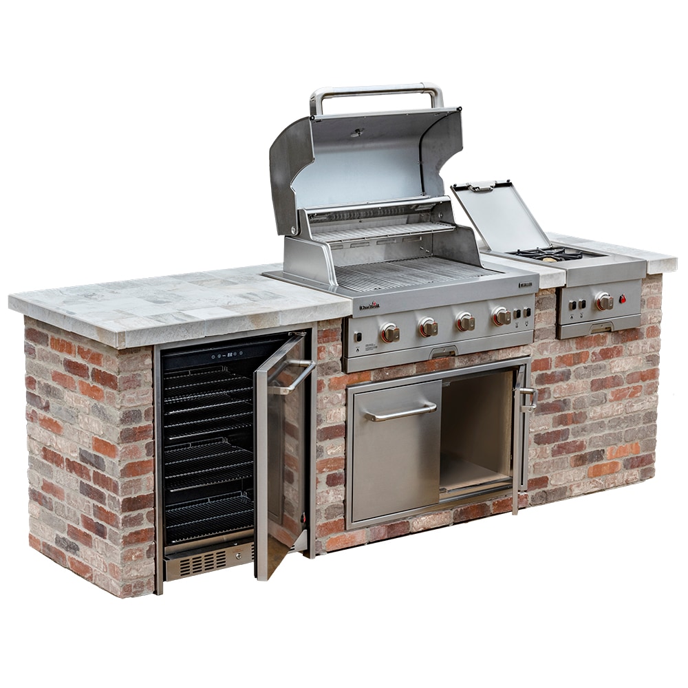 GRILLSKÄR gas grill w kitchen island, stainless steel/outdoor, 433