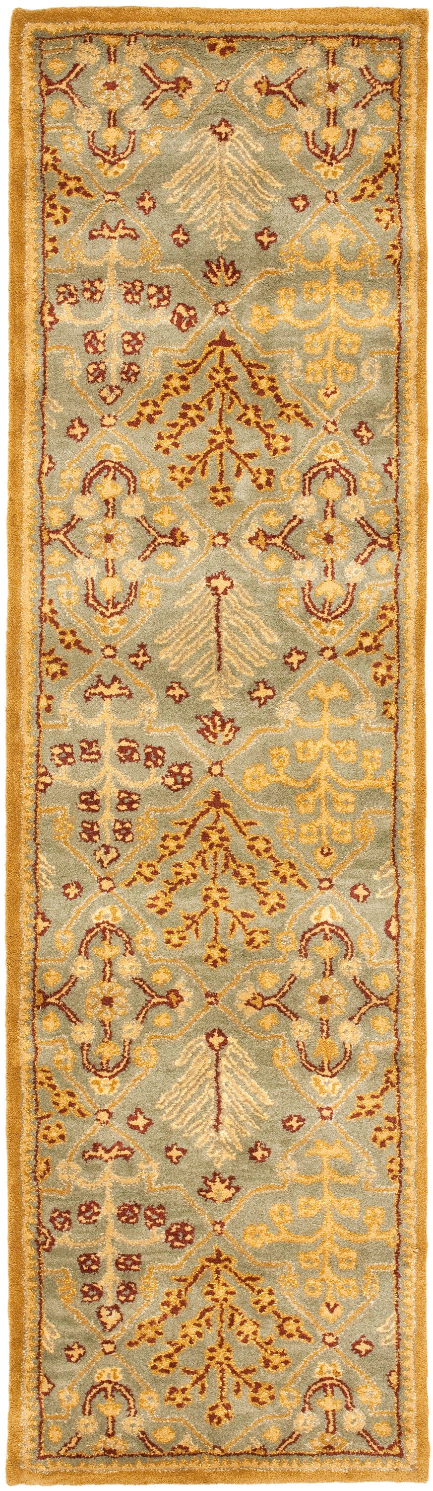 Handmade Light Blue and Gold Wool Runner Rug