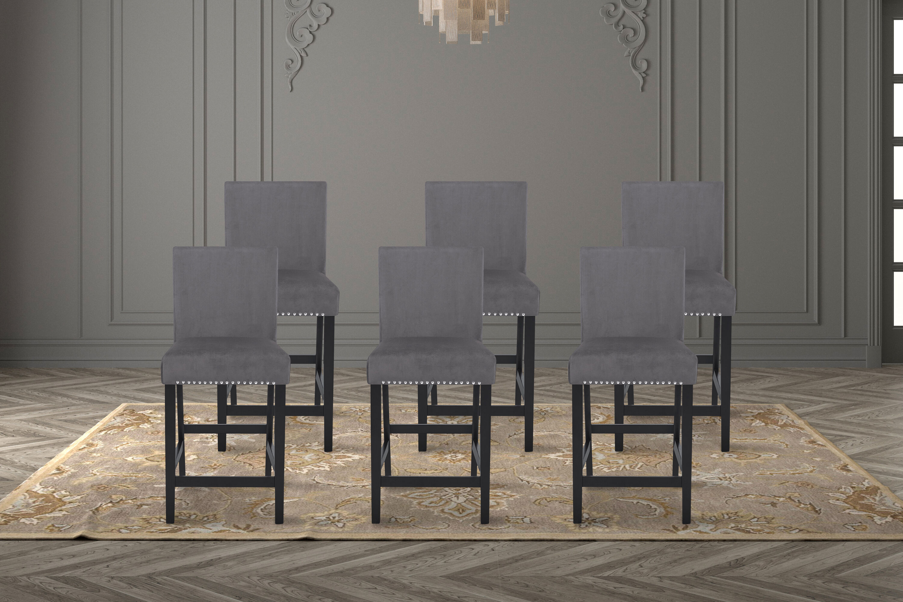 New Classic Furniture EC-S-45-D450-6CG2 Set of 6 Celeste Contemporary/Modern Polyester Upholstered Dining Side Chair (Wood Frame)