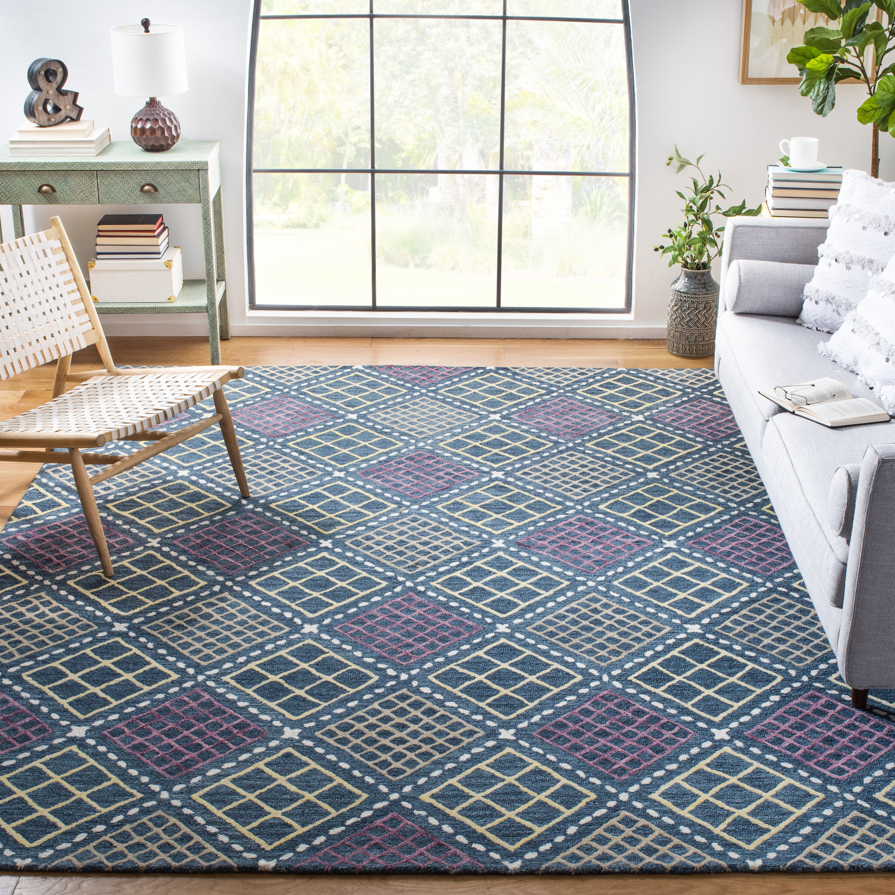  Metro 703 Blue/Yellow Contemporary 8ft x 10ft Large Rectangle Rug