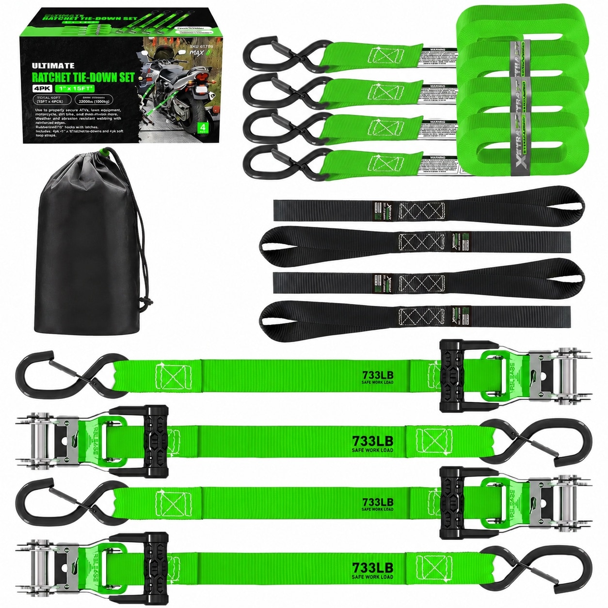Etokfoks 1 in x 15 ft 2 200 Guage Polyester Ratchet Tie Down Strap Nail Stop Nail Plate 4 Pack #LET3XQ5DC