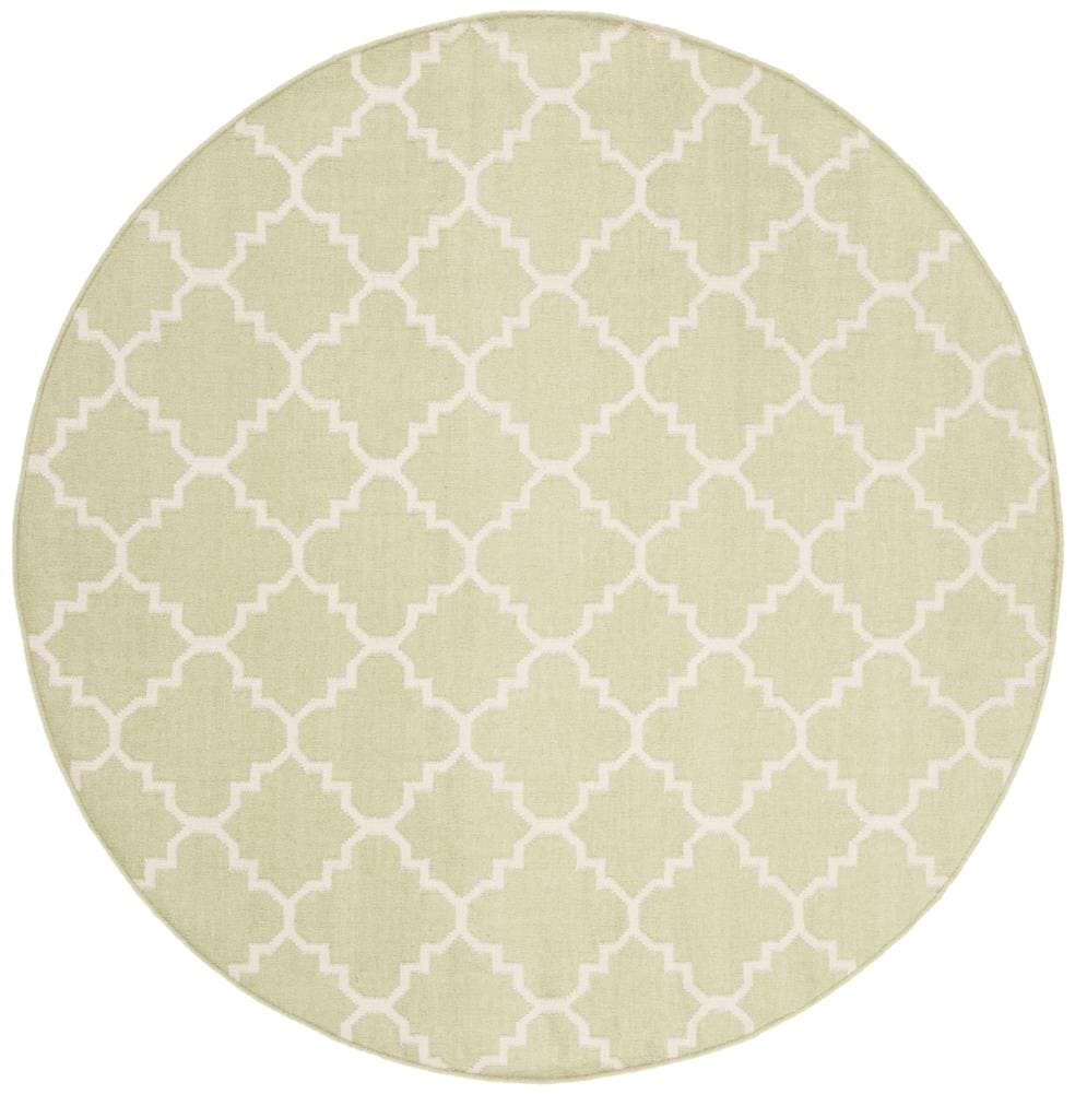 Safavieh DHU554A-8R Dhurries Malina 8 x 8 (ft) Wool Light Green/Ivory Round Indoor Trellis Coastal Area rug