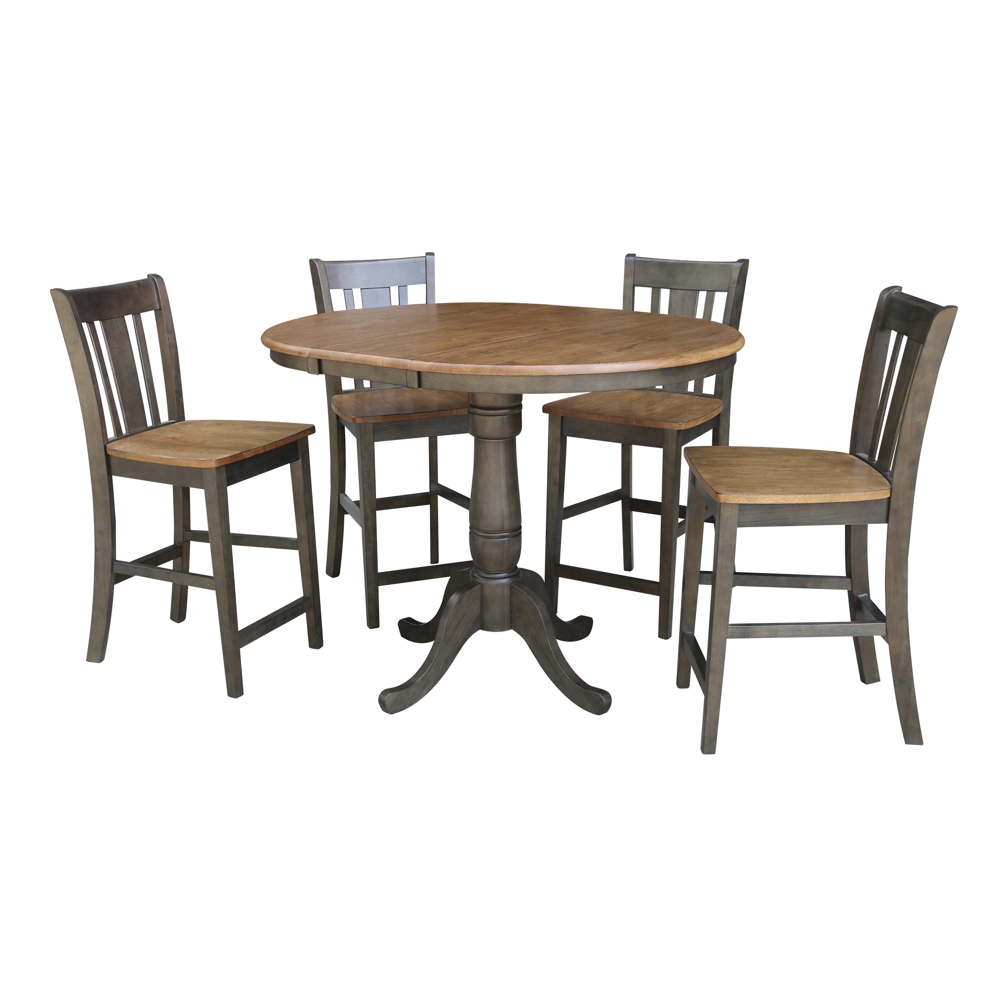 International Concepts K45-36RXT-6B-S102-4 Hickory/washed coal Traditional Dining Room Set with Round Table ( Seats 4 )