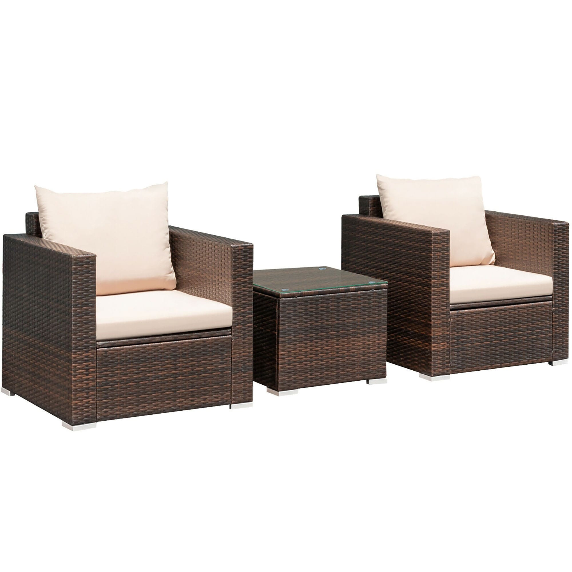 CASAINC TM-WF193365AAG 3 -Piece Rattan Patio Conversation Set with Off-white Cushions