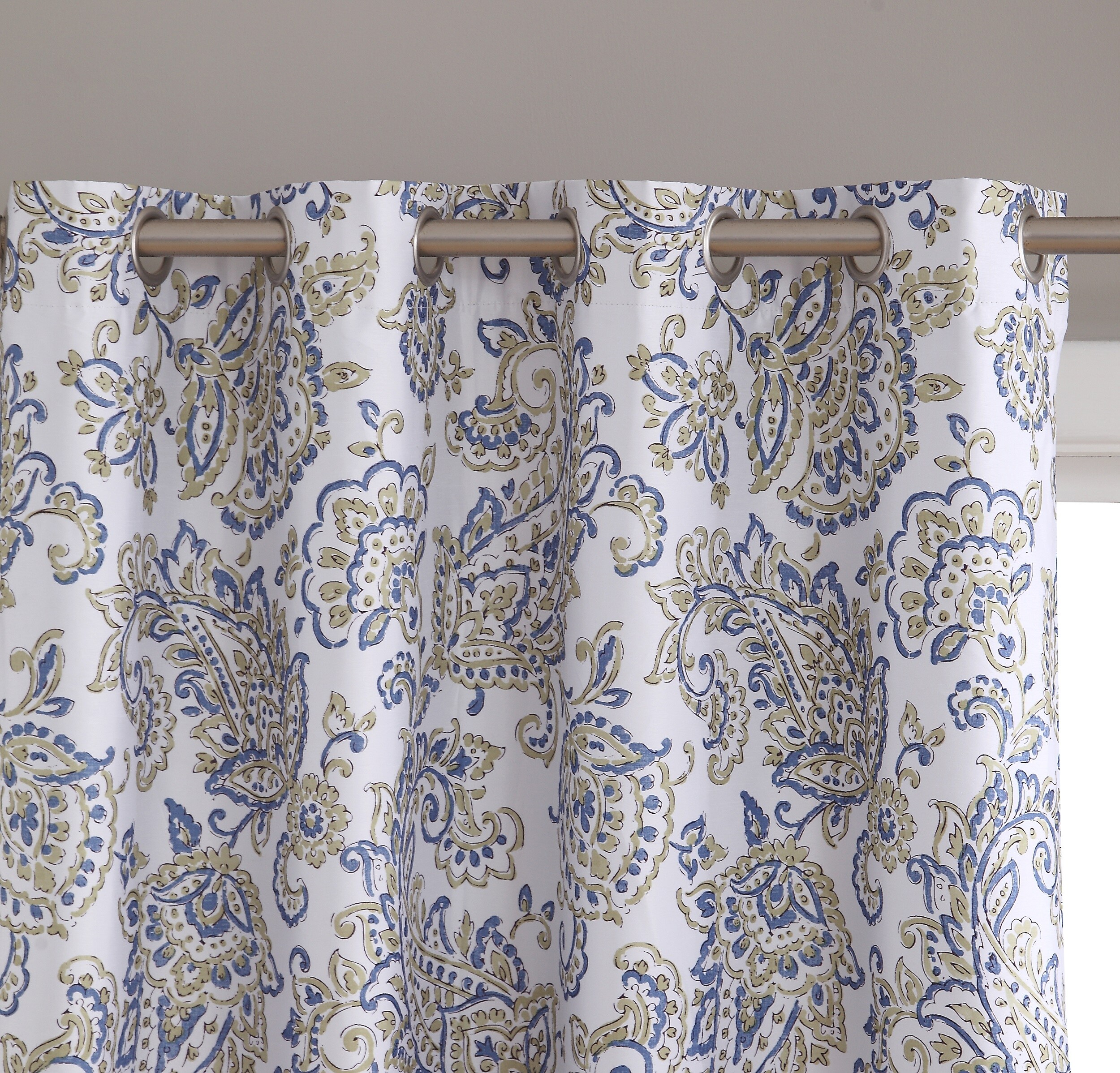 HLC.me AMLFI-84BLYL 84-Inches Blue/Yellow Paisley Blackout Thermal lined Grommet Curtain panel pair