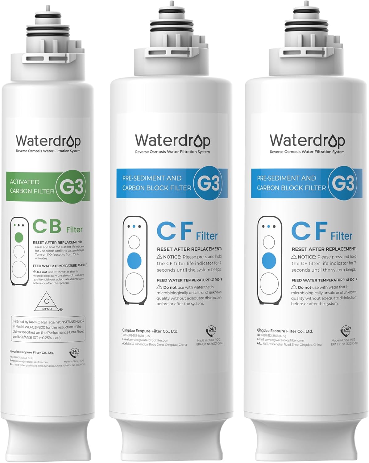 Waterdrop B-WD-G3-2CFCB G3 Replacement Filter Under Sink 12-Months Replacement Filter 3 -Pack
