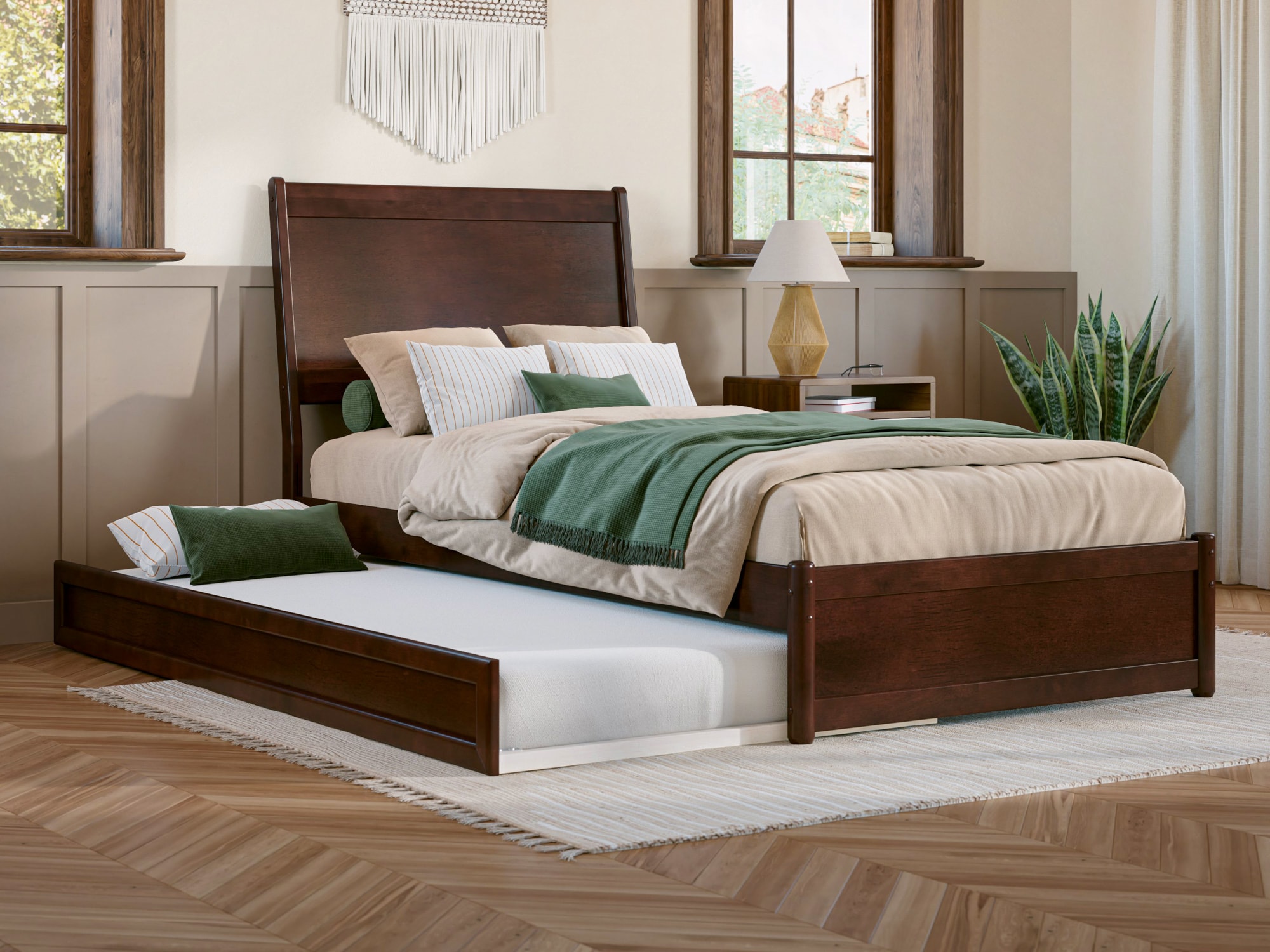 AFI AR9987214 Casanova Walnut Twin extra long Wood Trundle Bed