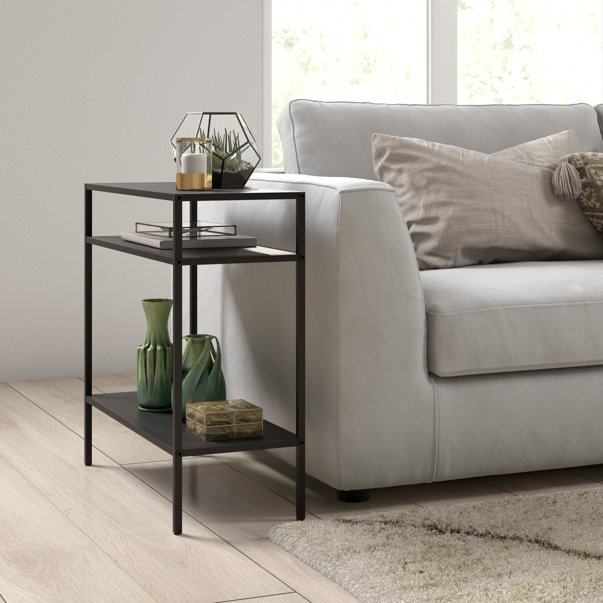 Hailey Home ST0513 Ricardo 24.00-Inches W x 24-Inches H Blackened bronze Glass Square Casual End Table Assembly Required