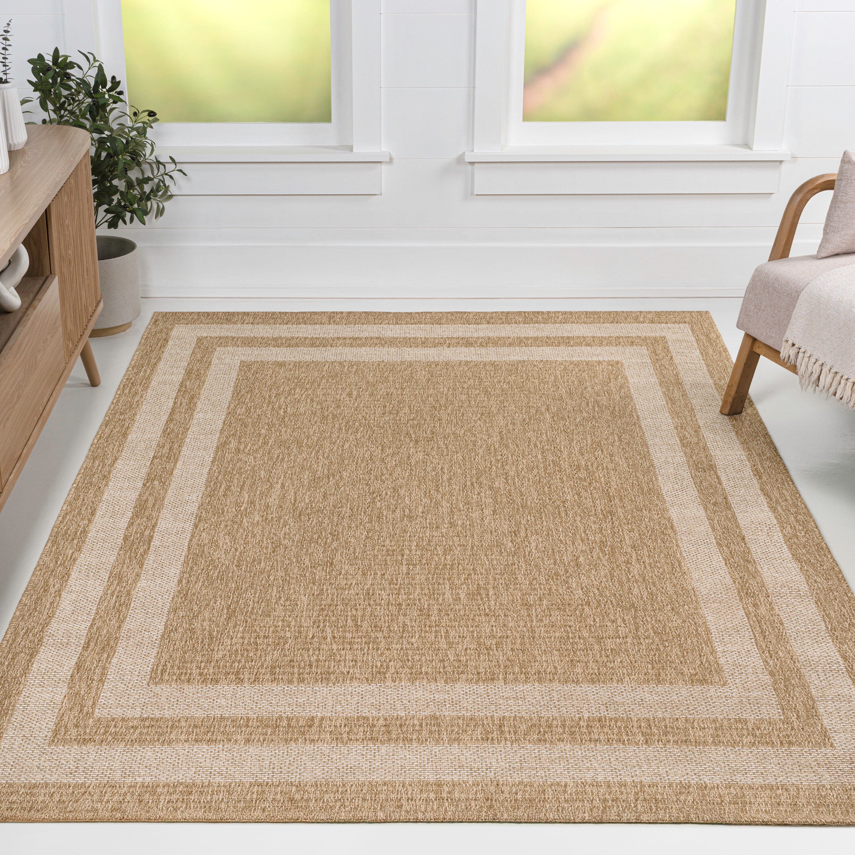 JONATHAN Y Frenzy Easy Jute Minimalist Boho Inset Border Natural/Beige ...