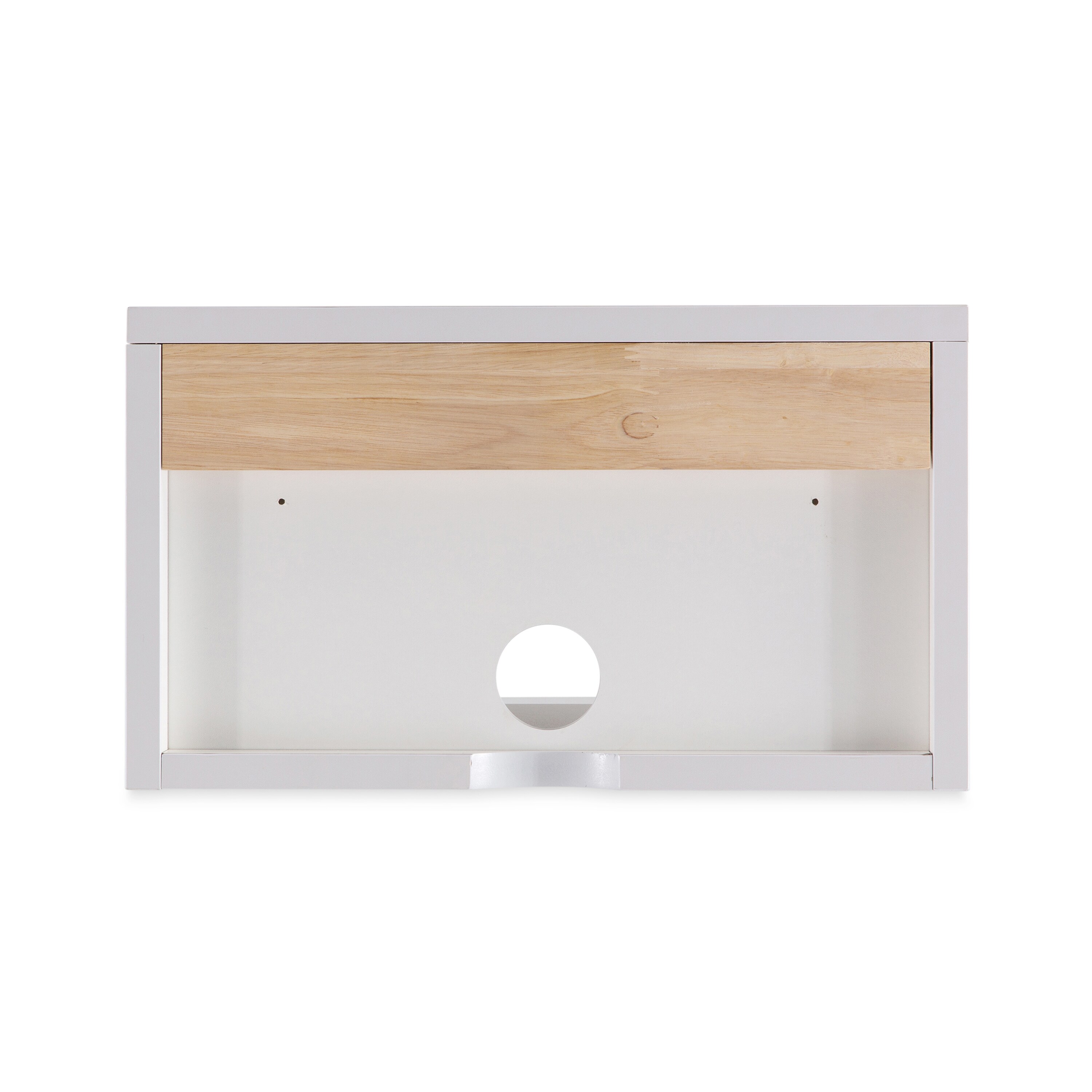 White MDF Floating Nightstand with Rattan Drawer