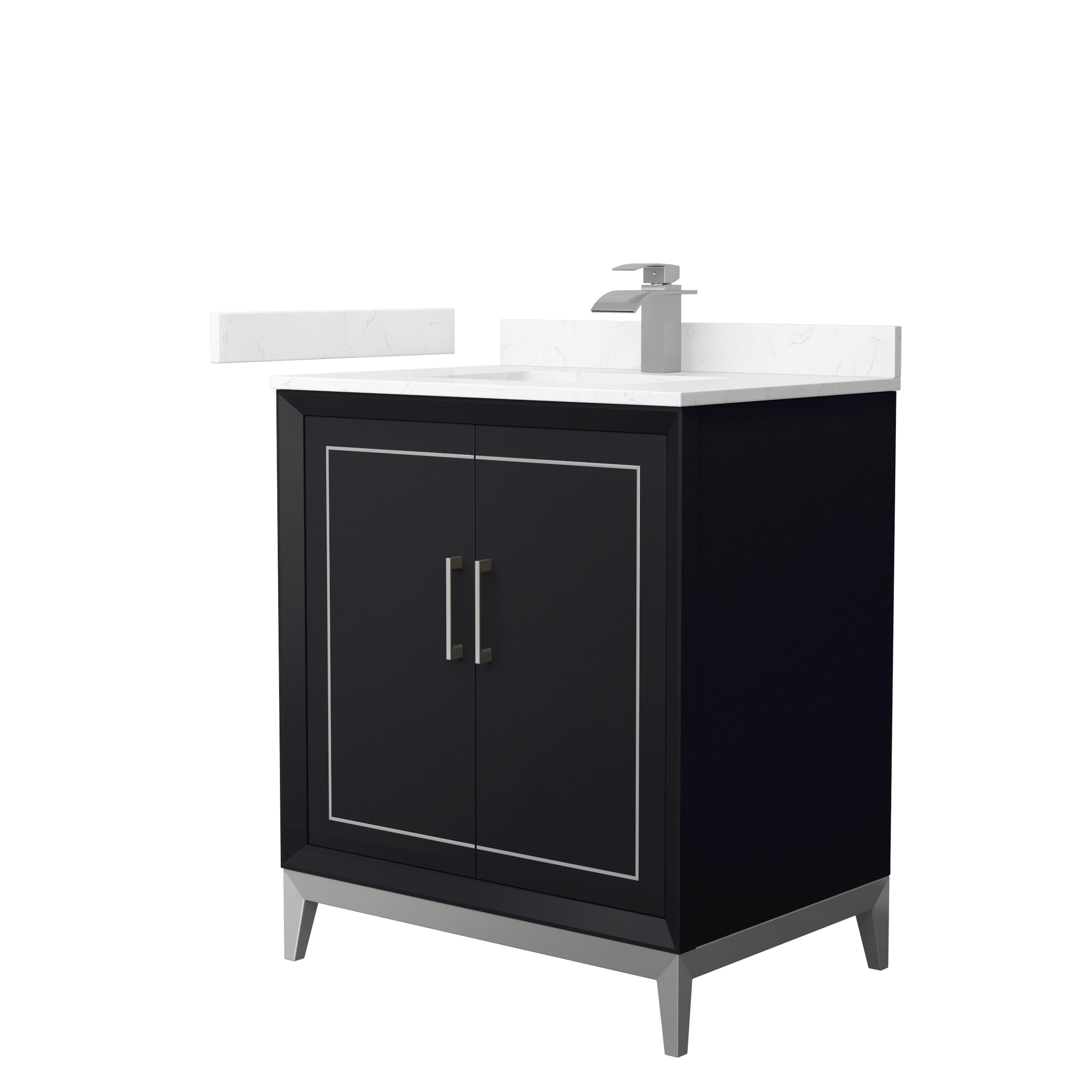 Wyndham Collection WCH515130SBKC2UNSMXX Marlena 30-in Black with Brushed Nickel Trim Undermount Single sink Bathroom Vanity with Carrara cultured marble Cultured marble Top