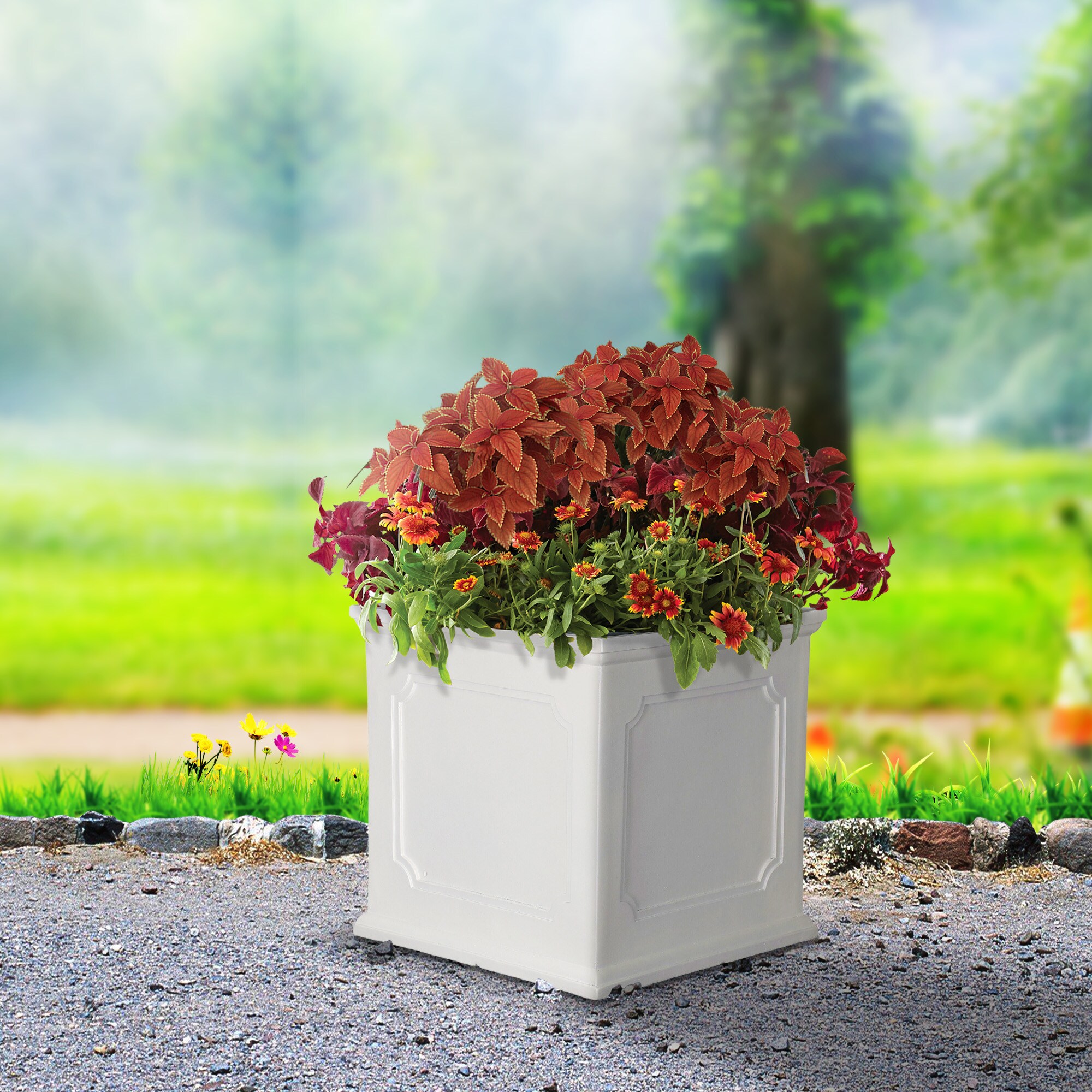 allen + roth 14.02-in W x 14.9-in H White Resin Contemporary/Modern Indoor/Outdoor Planter in Pots & Planters department at Lowes.com