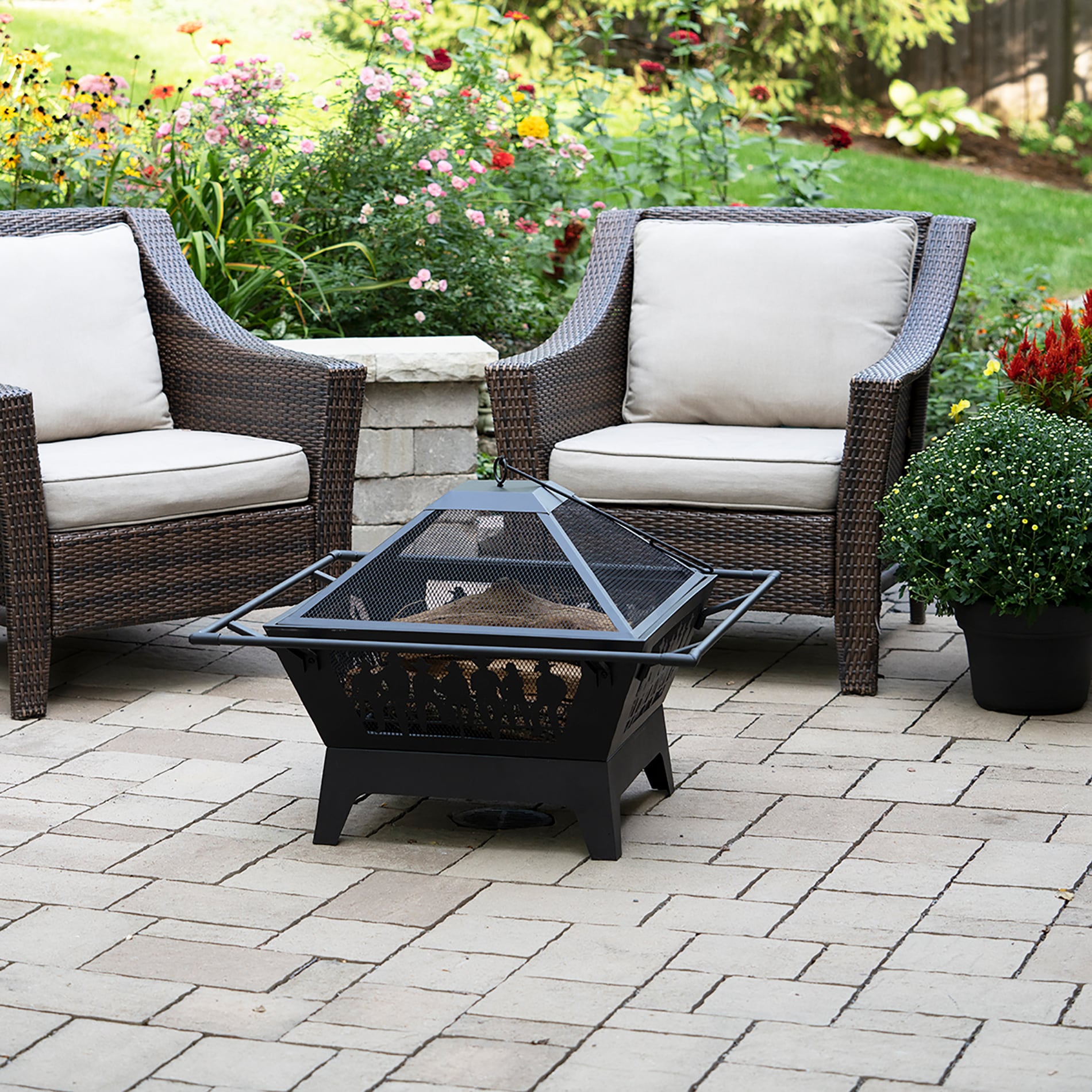 Blue Sky 31'' Black Steel Square Wood Fire Pit