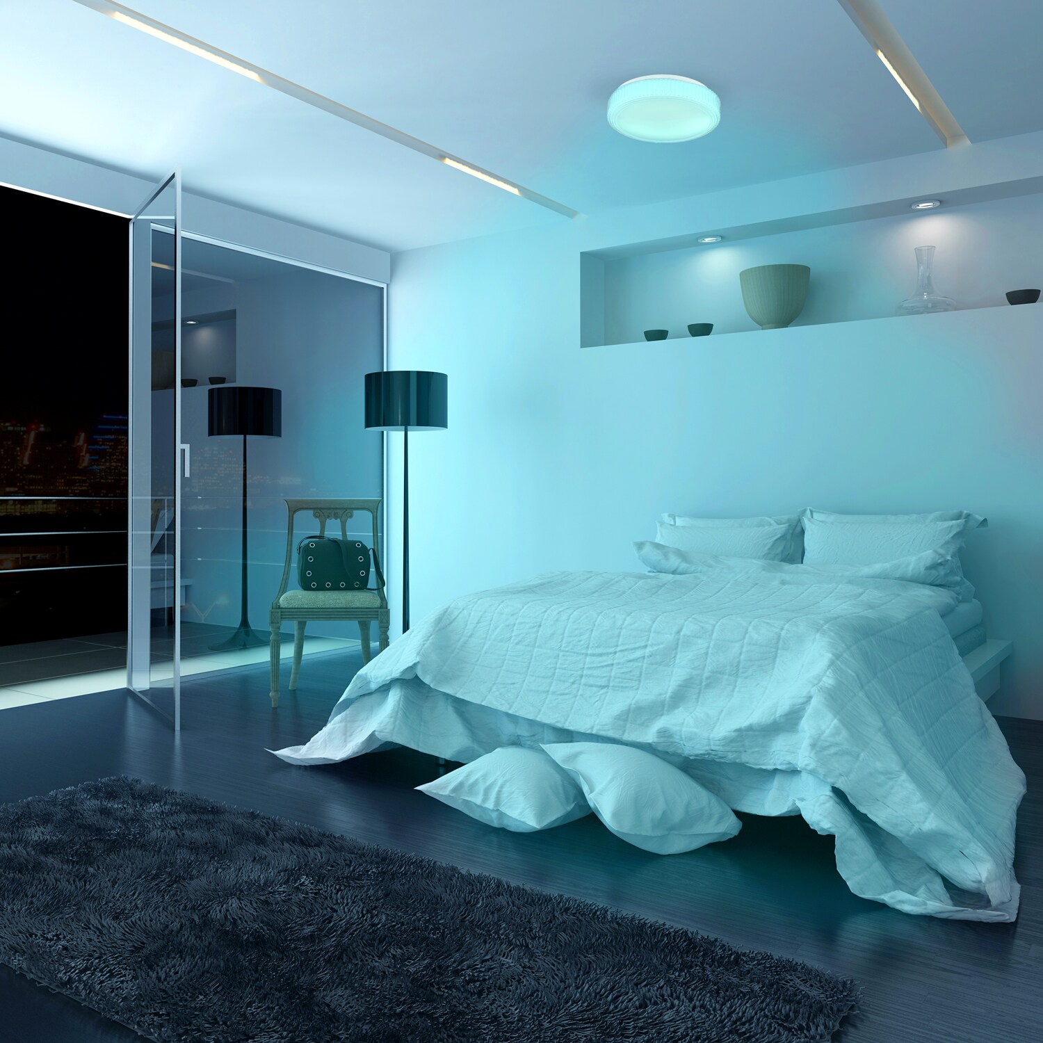 14" White Steel LED Smart Flushmount Ceiling Light