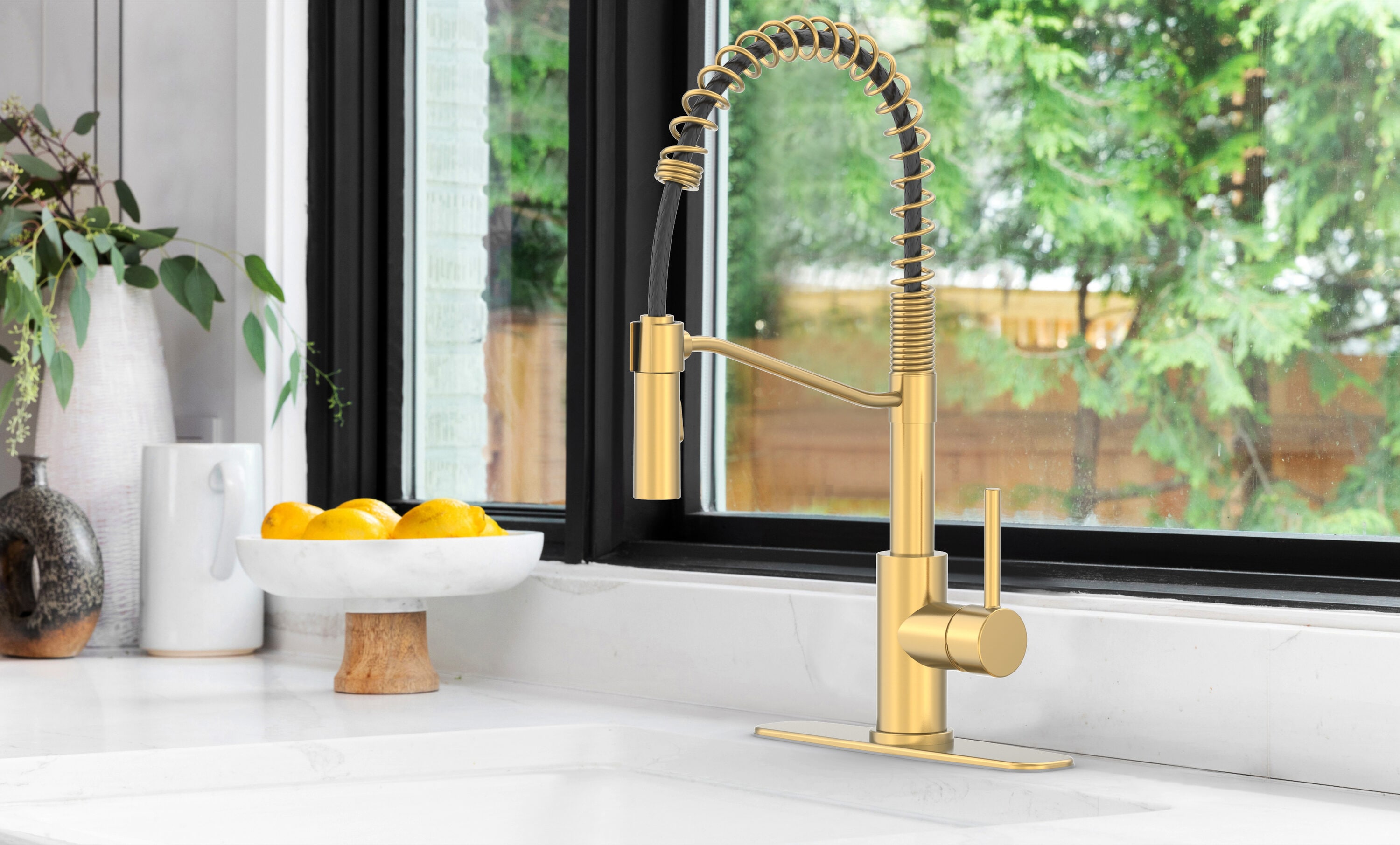 Project Source Kellan Brushed Gold Single Handle Deck-mount Pull