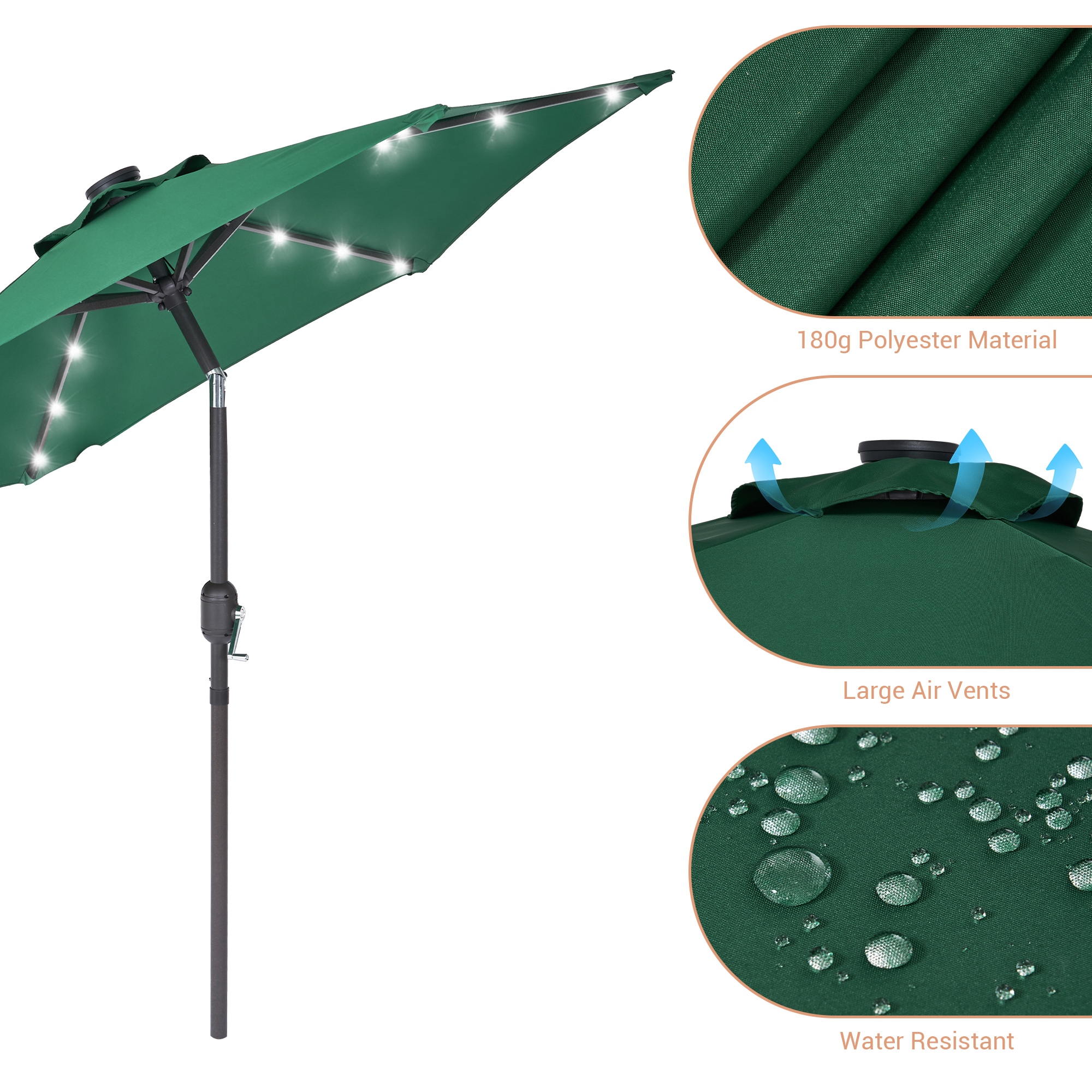 Acegoses 7.5-ft Steel Green Push-button Tilt Market Patio Umbrella With 