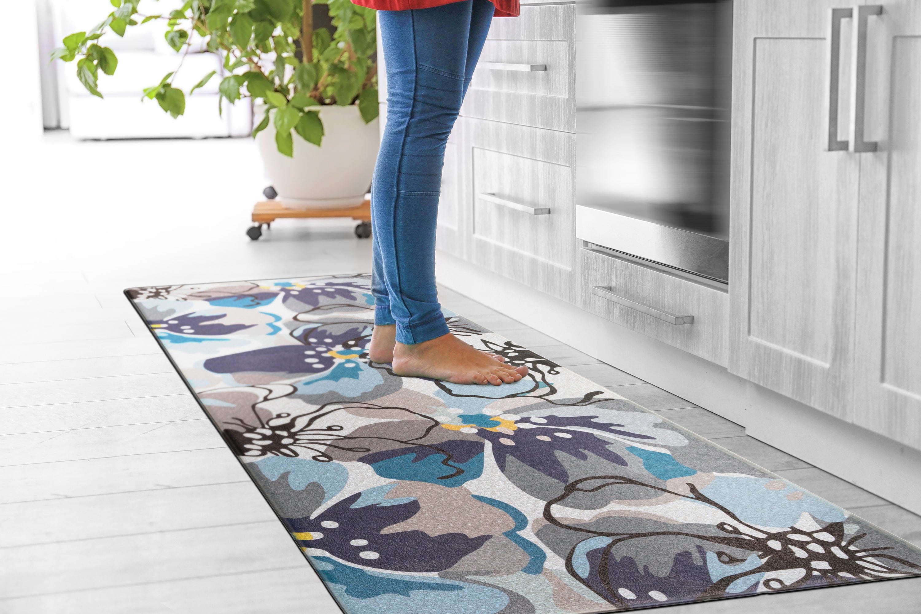 Blue and Gray Floral Anti-Fatigue Standing Mat 18" x 47"