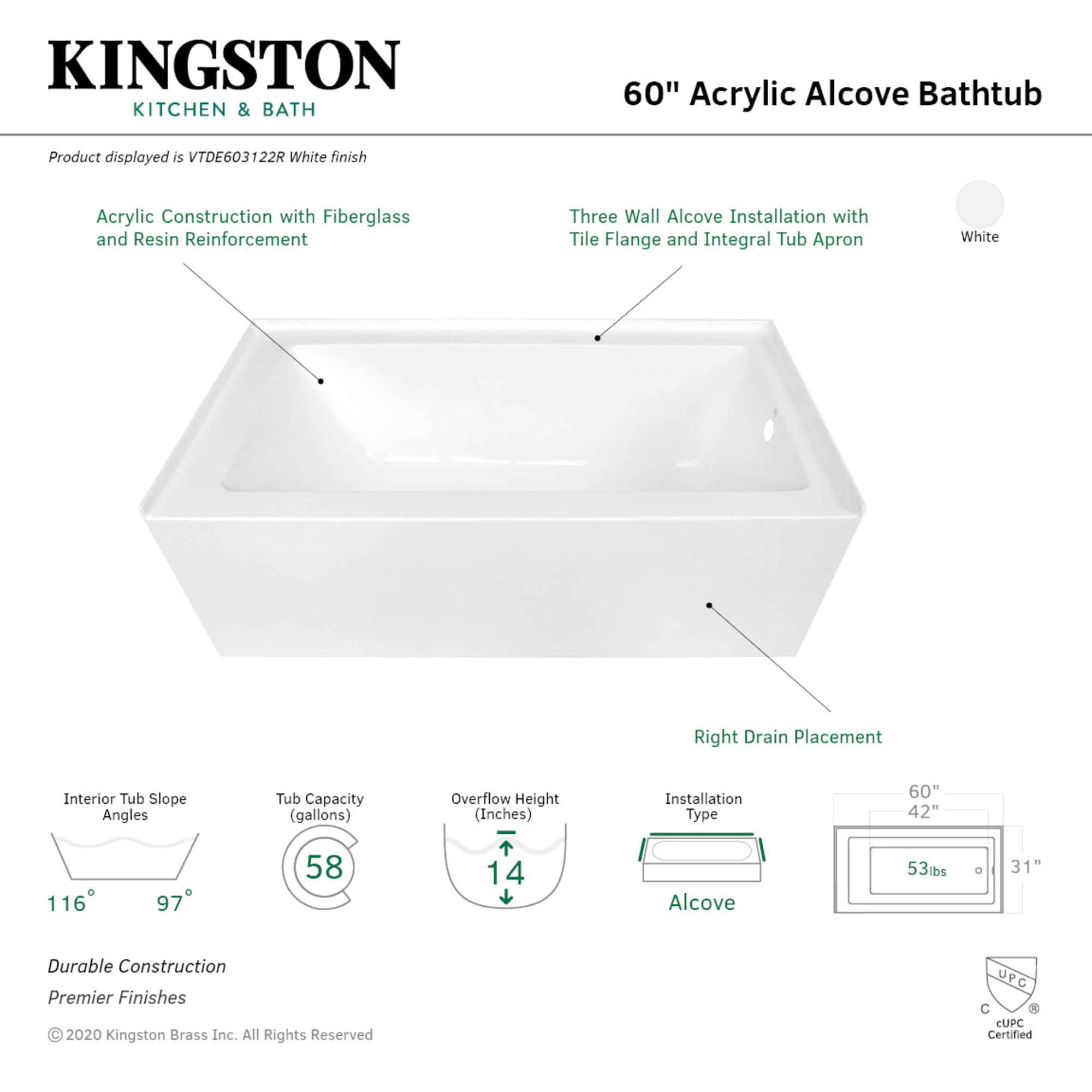 Kingston Brass UUVTDE603122R bathtubs - View #3