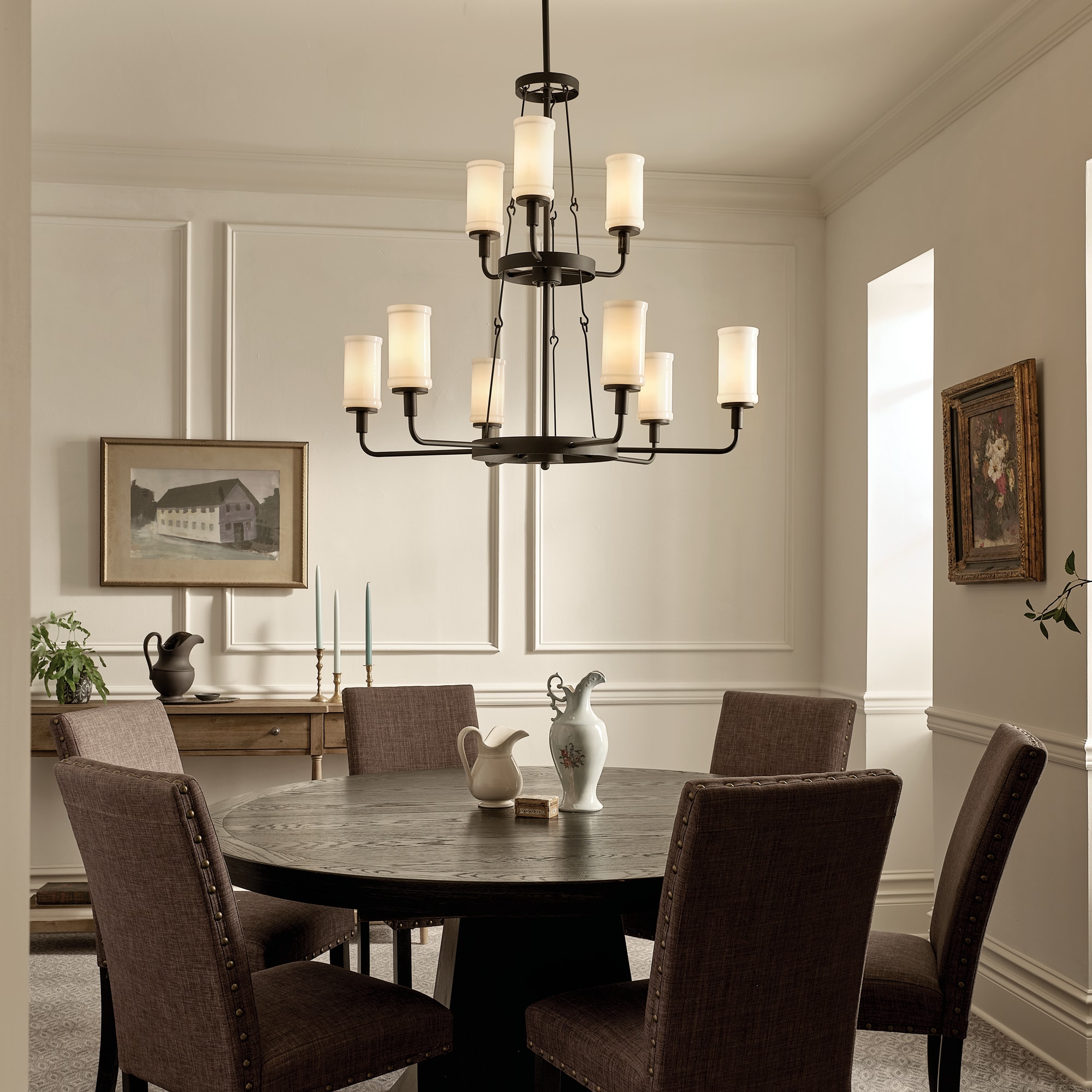 Kichler Vetivene 9-Light Black Farmhouse Chandelier 52452BKT at Lowes.com