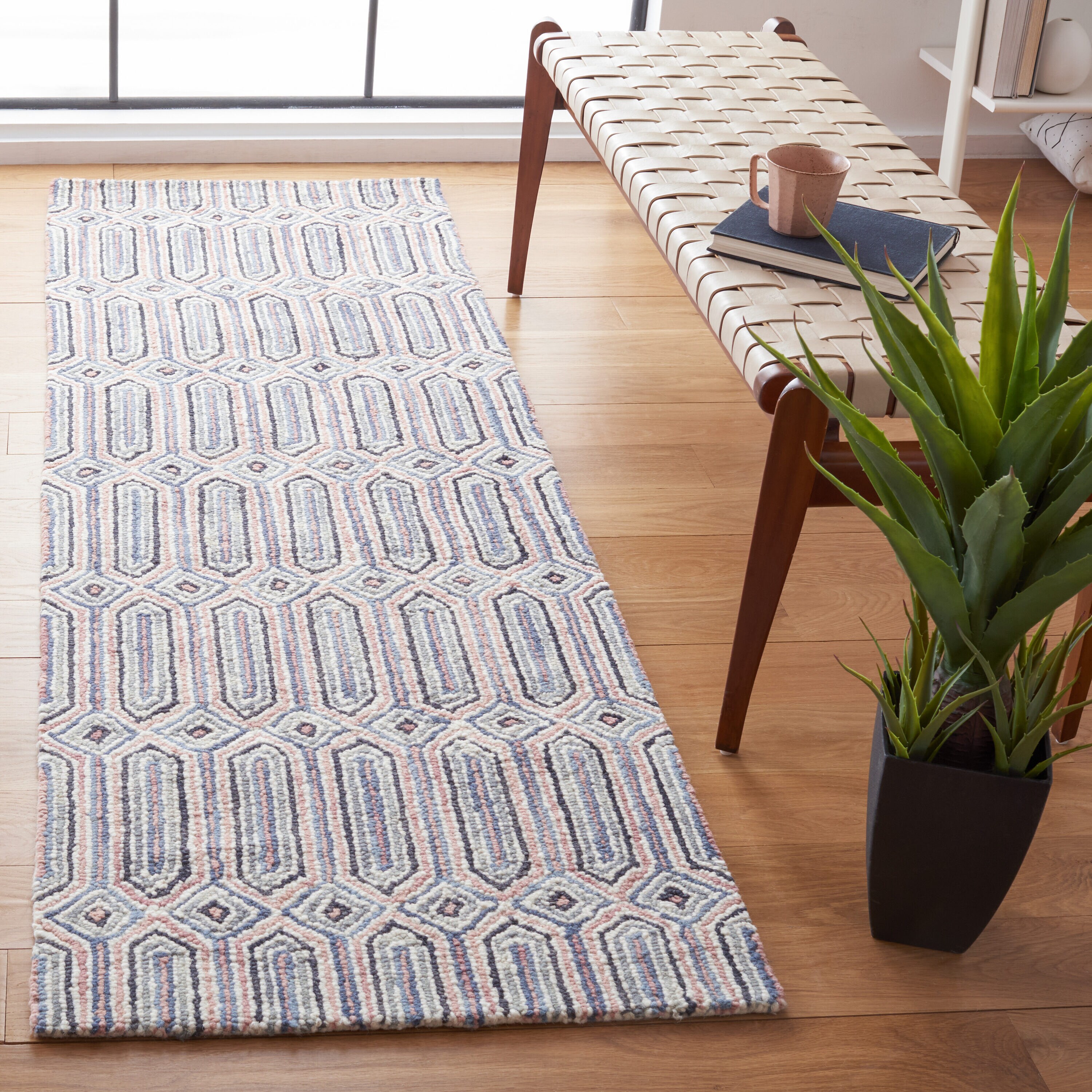  Micro-Loop 630 Pink/Gray Contemporary 2ft-3in x 7ft Runner Rug