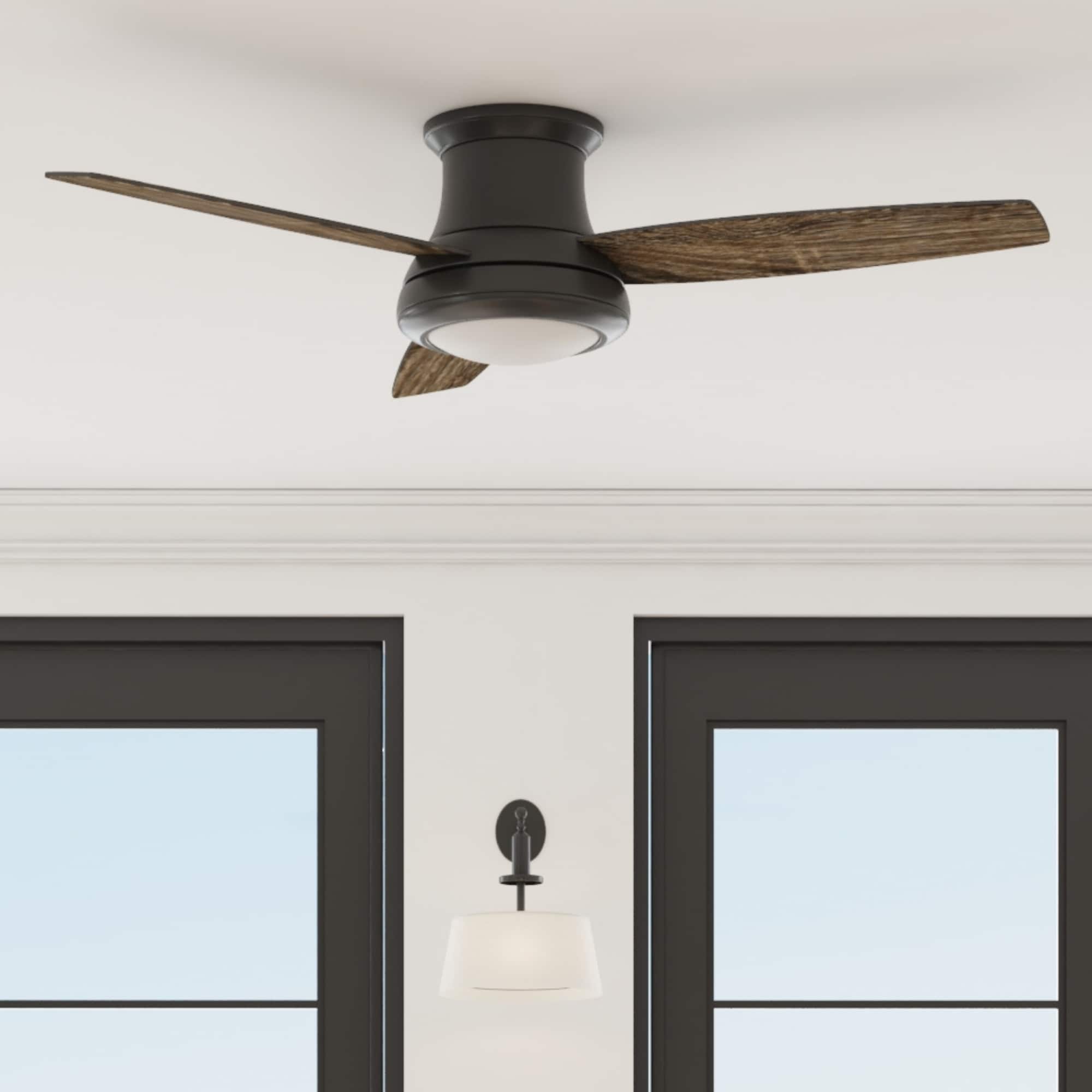 Harbor Breeze 42237 Sailstream 52-in Integrated LED Flush Mount Bronze with Mocha Blades Ceiling Fan With Light - Remote Included ( 3 -Blade )
