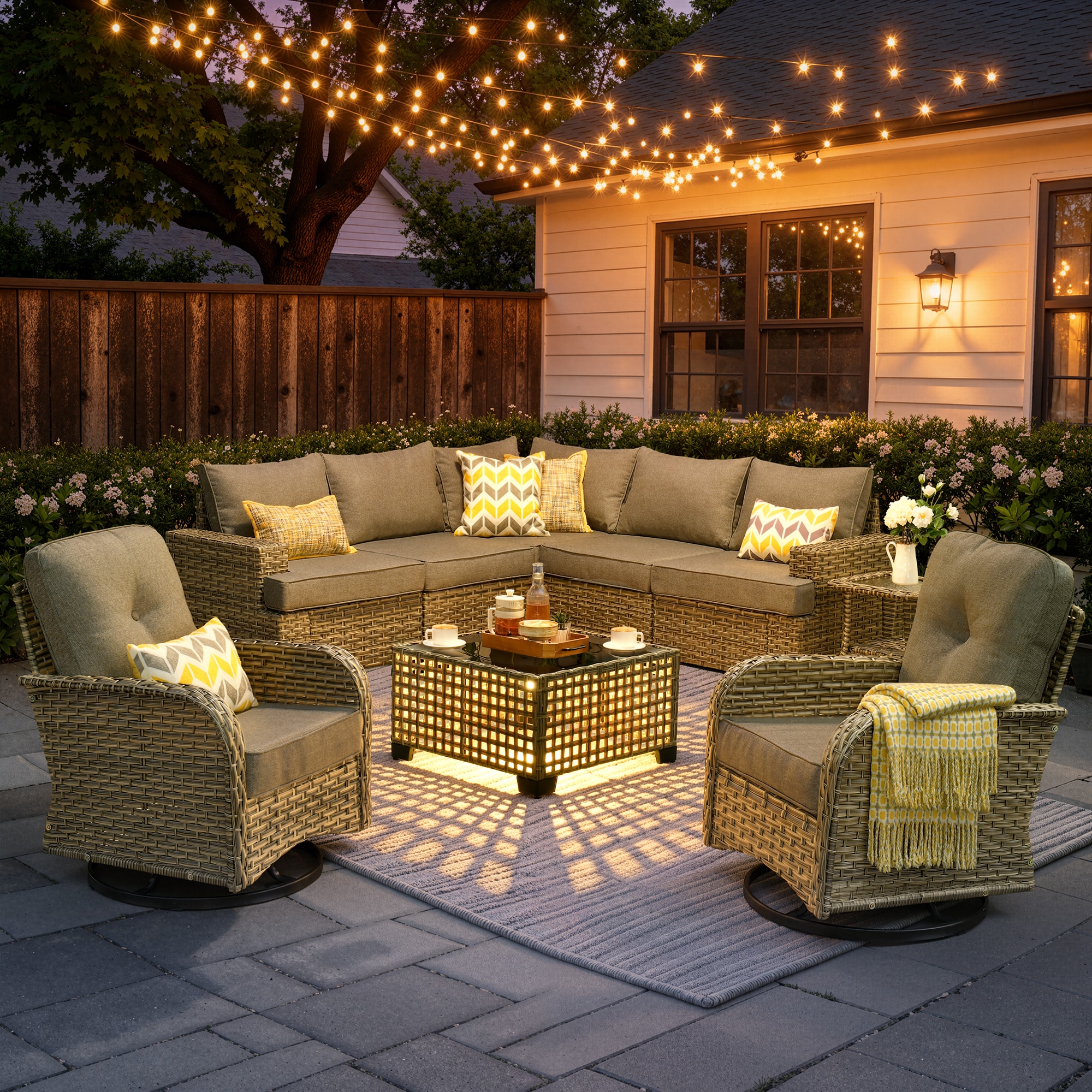 XIZZI Agate Rattan Outdoor Sectional with Dark Gray Cushions and Steel Frame