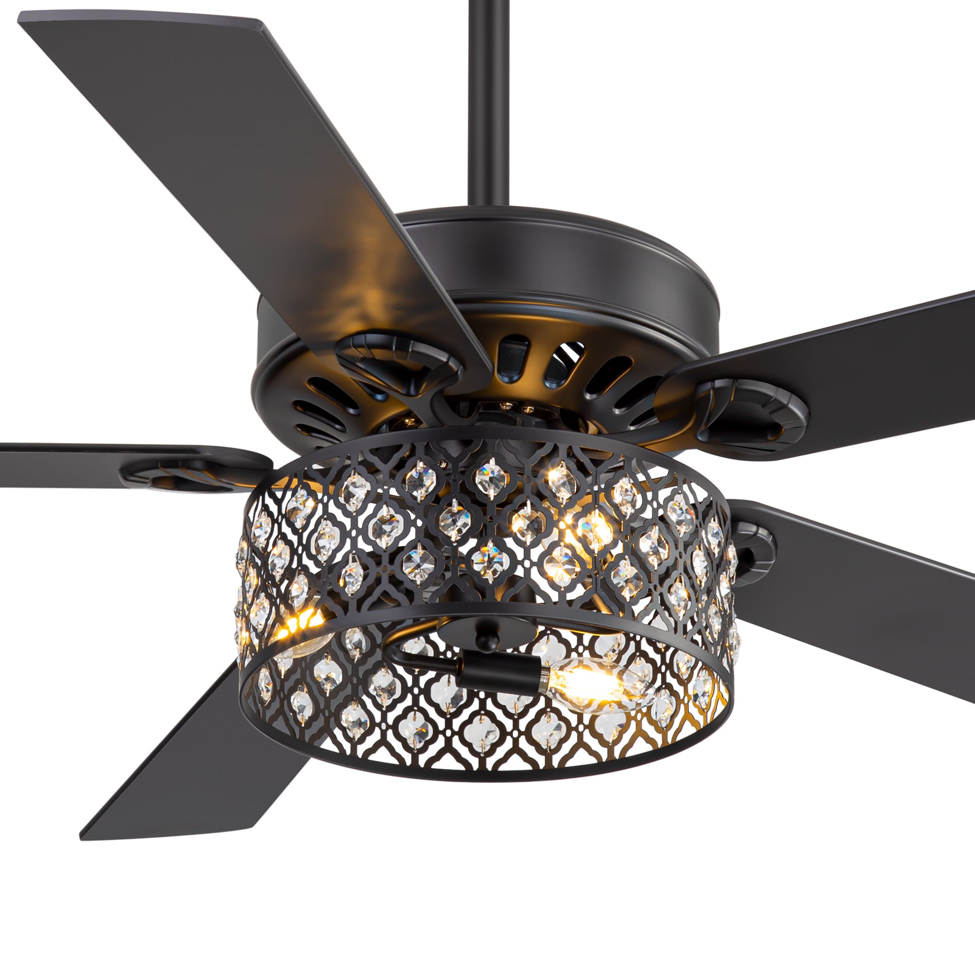 Flashwind 52-in Elegant Matte Black with Matte Black Blades Indoor Downrod Mount Ceiling Fan With Crystal E12 Light Kit and Remote Control Included 5-Blade #A37ZY37002BK