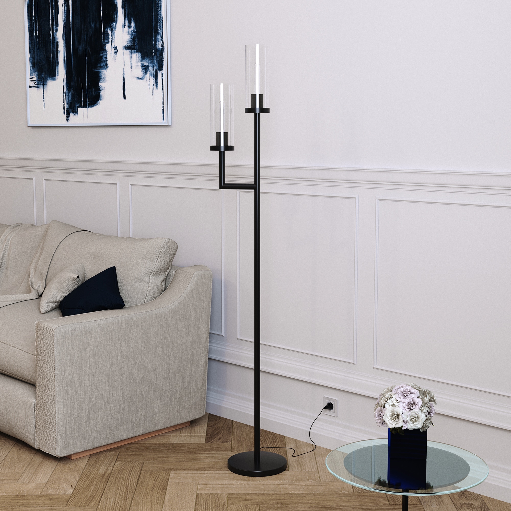 Hailey Home Basso Extra Tall Floor Lamp in Brass with Hand Blown Glass ...