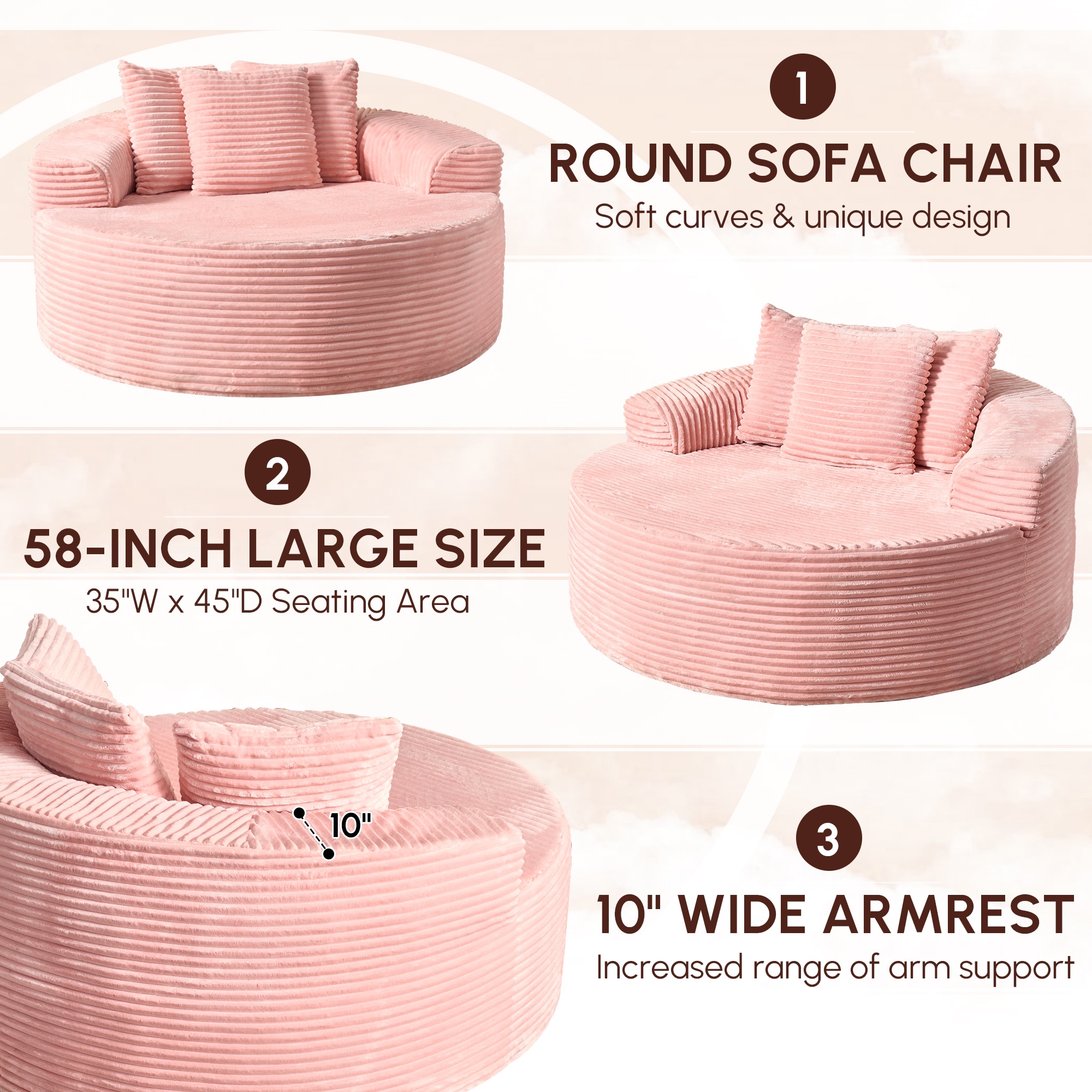 Toject 58 Inch Oversized Round Chair Lounge Chaise Indoor No