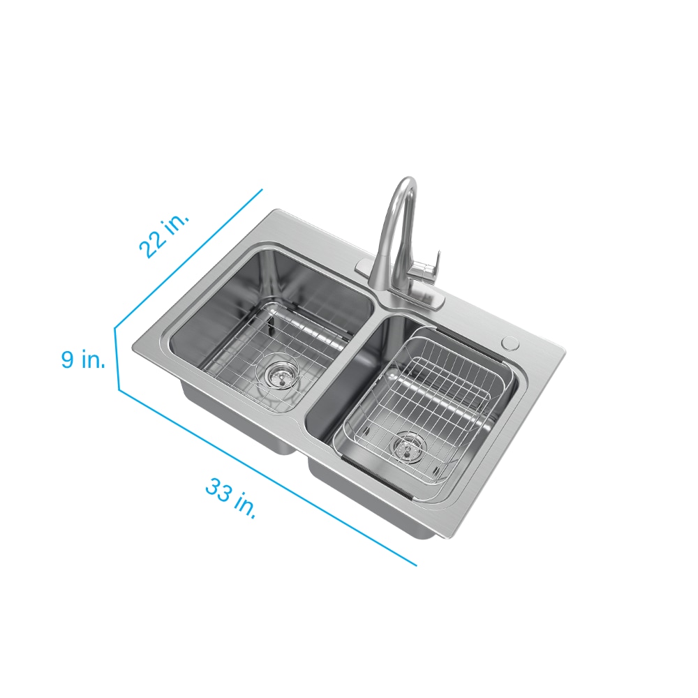 American Standard Sullivan Drop-In 33-in x 22-in Stainless Steel Double  Offset Bowl 2-Hole Kitchen Sink All-in-one Kit in the Kitchen Sinks  department at