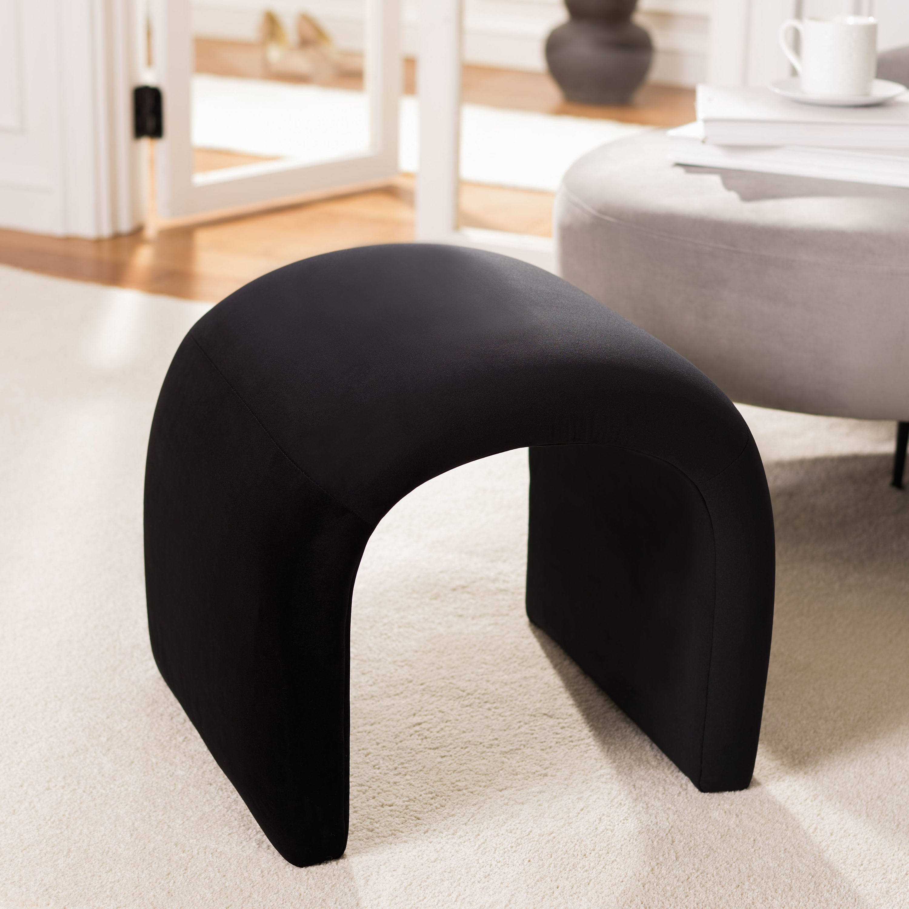 Safavieh OTT1300B Kibo Modern Black Velvet Ottoman