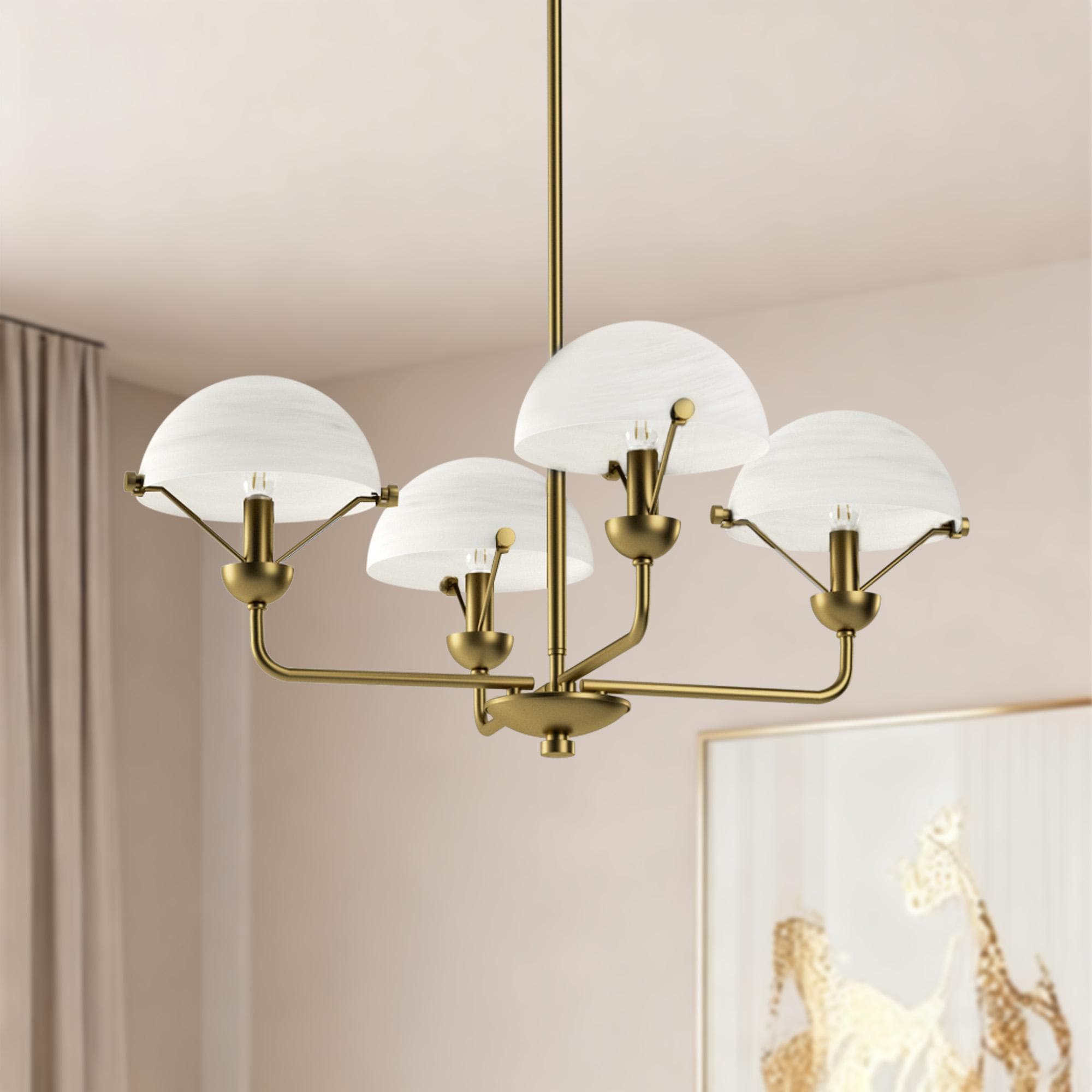 Maxax 4-light 28"w Modern/traditional Chandelier With Antique Brass Metal,feature Glass Shade For Dining Room Or Kitchen Island