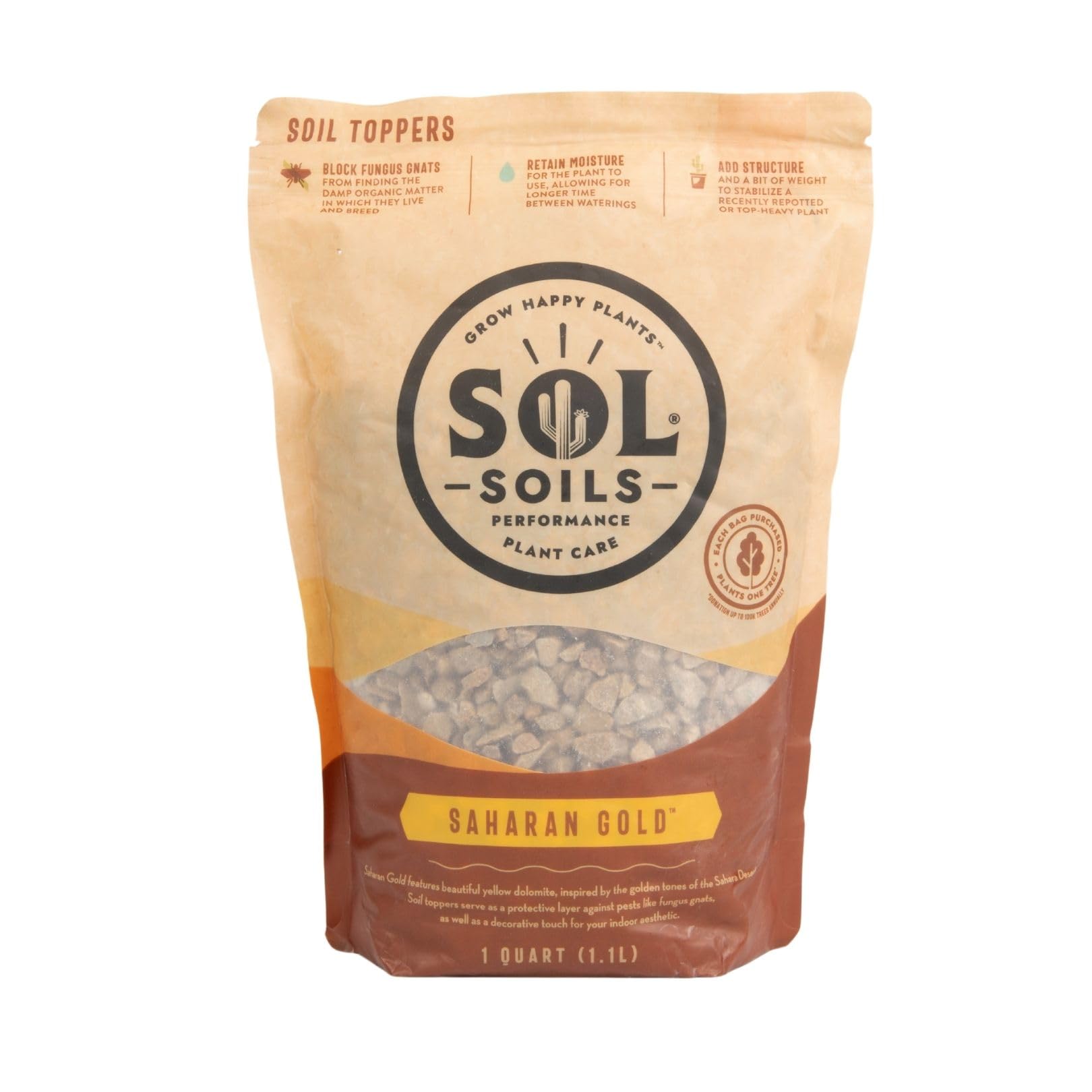 Sol Soils  Plant Soil Topper - Decorative Yellow Dolomite for Houseplants Succulents - 1 Quart - Rock