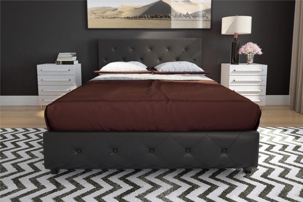 DHP Ryan Black Wood Frame King Size Platform Bed, Black Linen