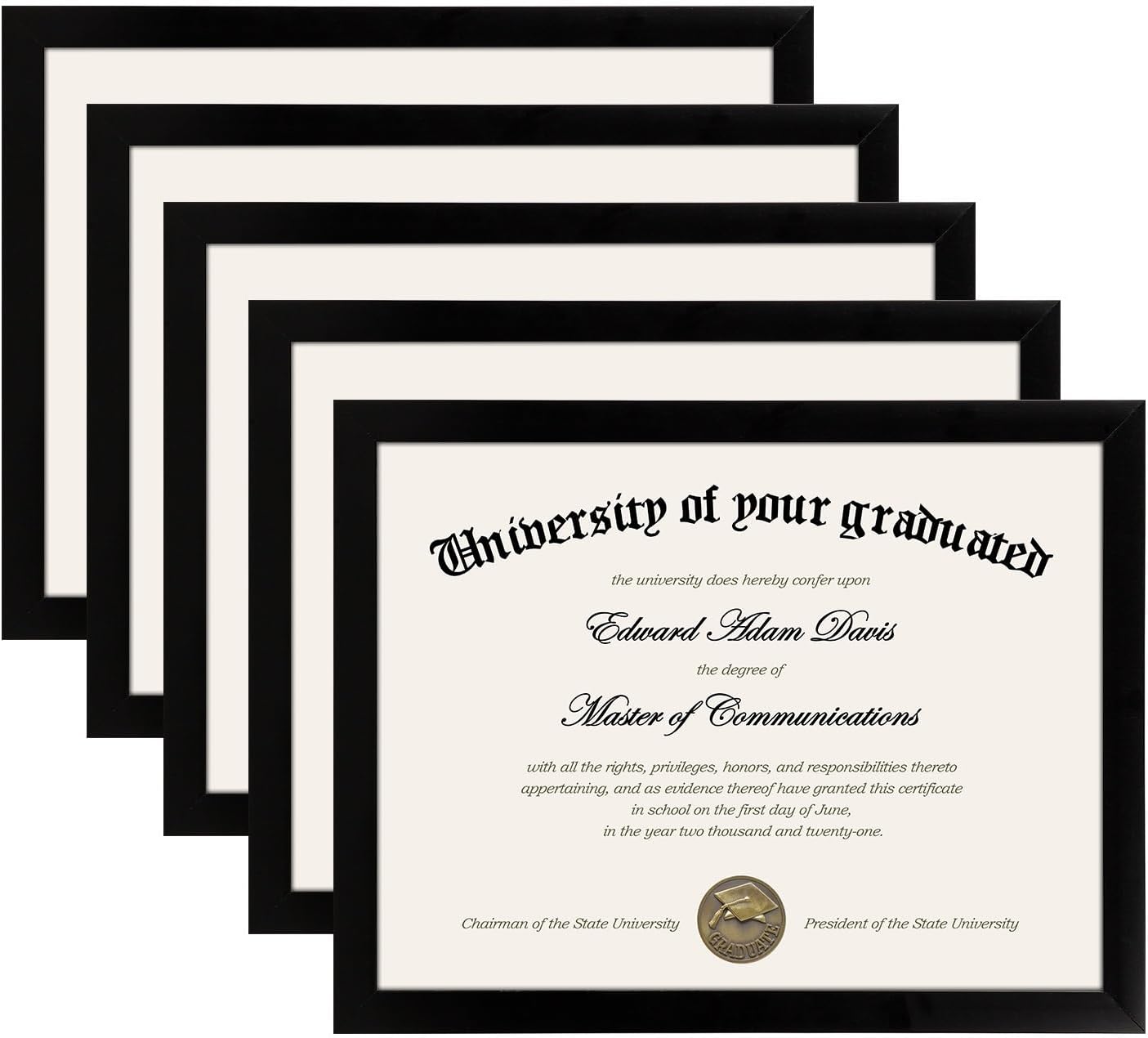 Upsimples B07Z4PFKTQ 8.5x11 Certificate Frame with Clear Plexiglass for Diploma Degree and Document Display Wall or Tabletop Black 5 Pack
