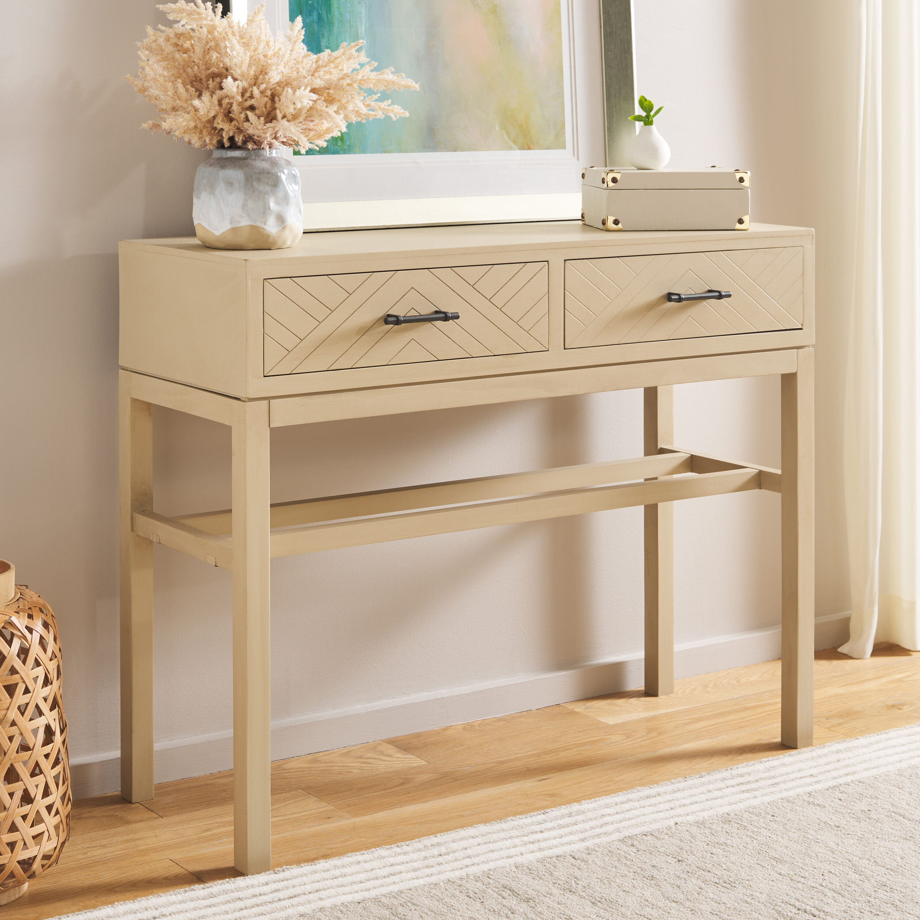 Ajana Natural Wood and Metal 2-Drawer Console Table