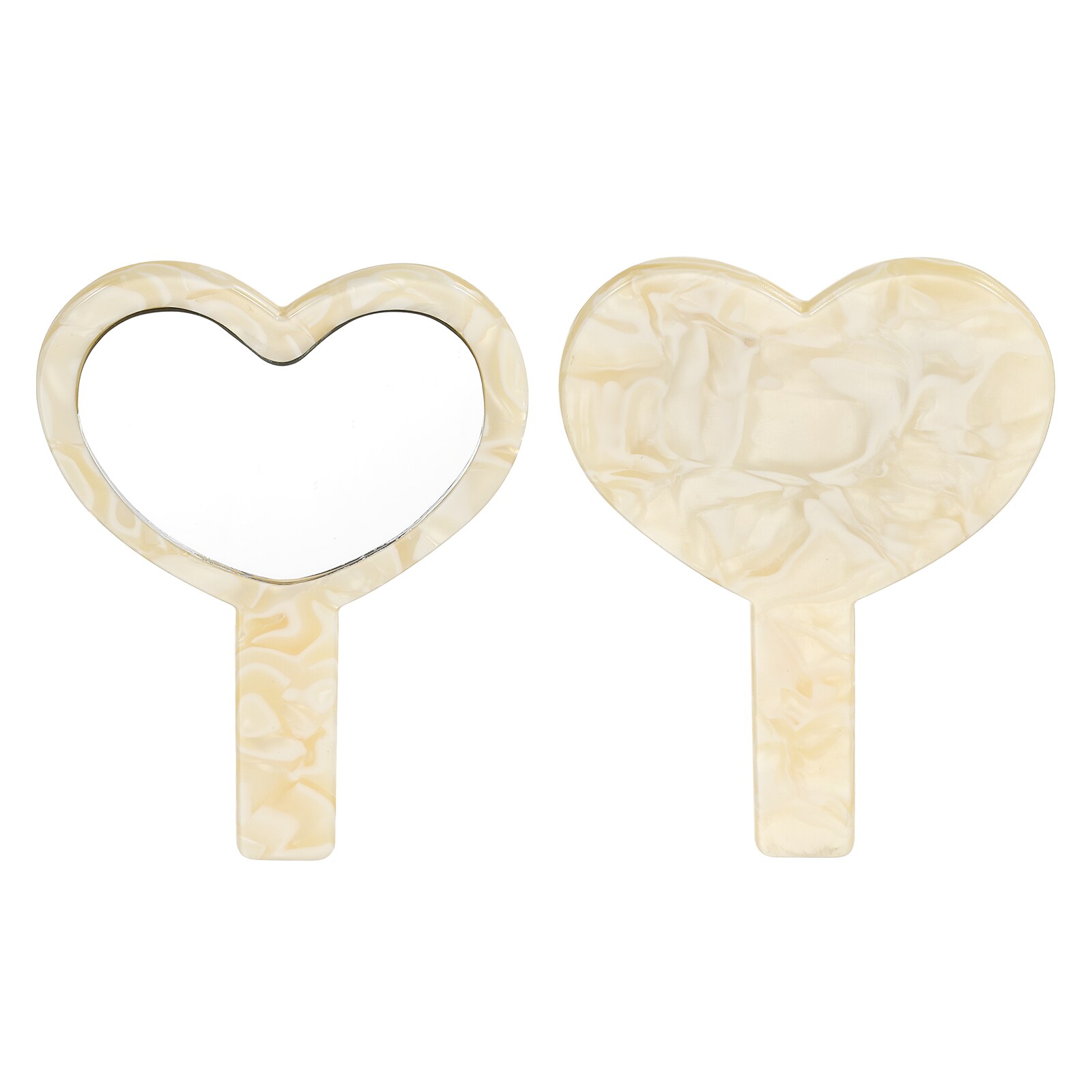 Unique Bargains Handheld Mirror Heart-Shaped Hand Held Mirror with Handle Acetic Acid Vintage Portable Lightweight Cosmetic Supplies for Women Travel Makeup Salon Beige