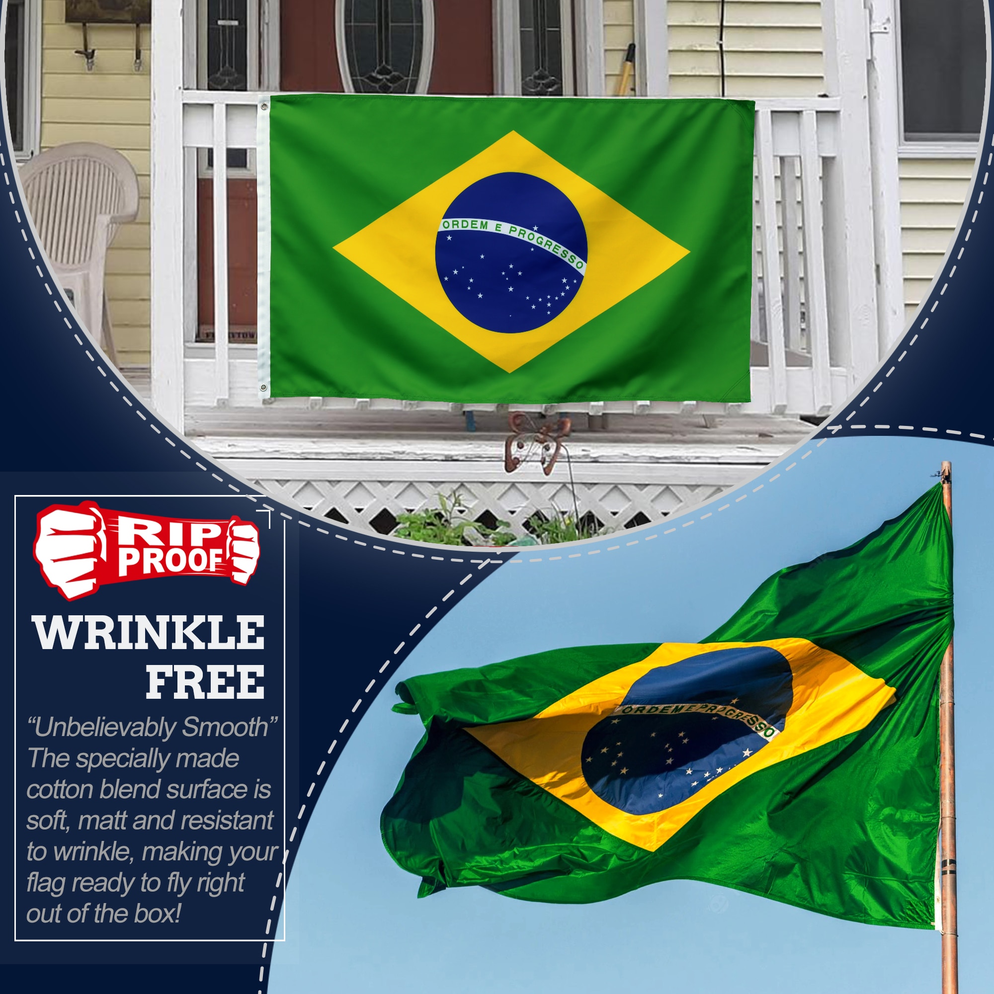 Rip-Proof Double-Sided 3x5 Foot Brazil Flag with Grommets
