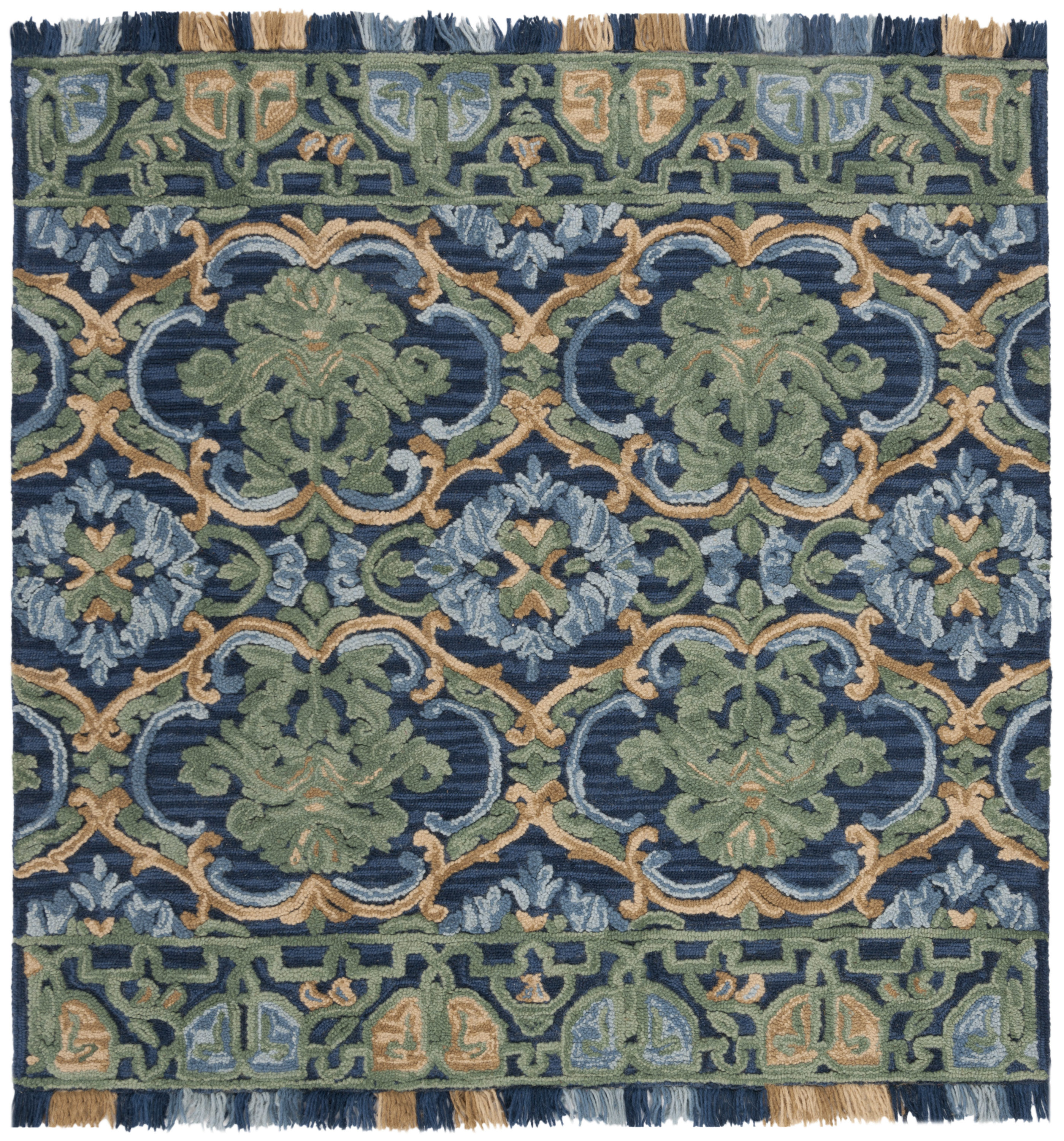 Safavieh BLM422A-6SQ Blossom Parthenia 6 x 6 (ft) Tufted Wool Navy/Green Square Indoor Floral/Botanical Bohemian/Eclectic Area rug