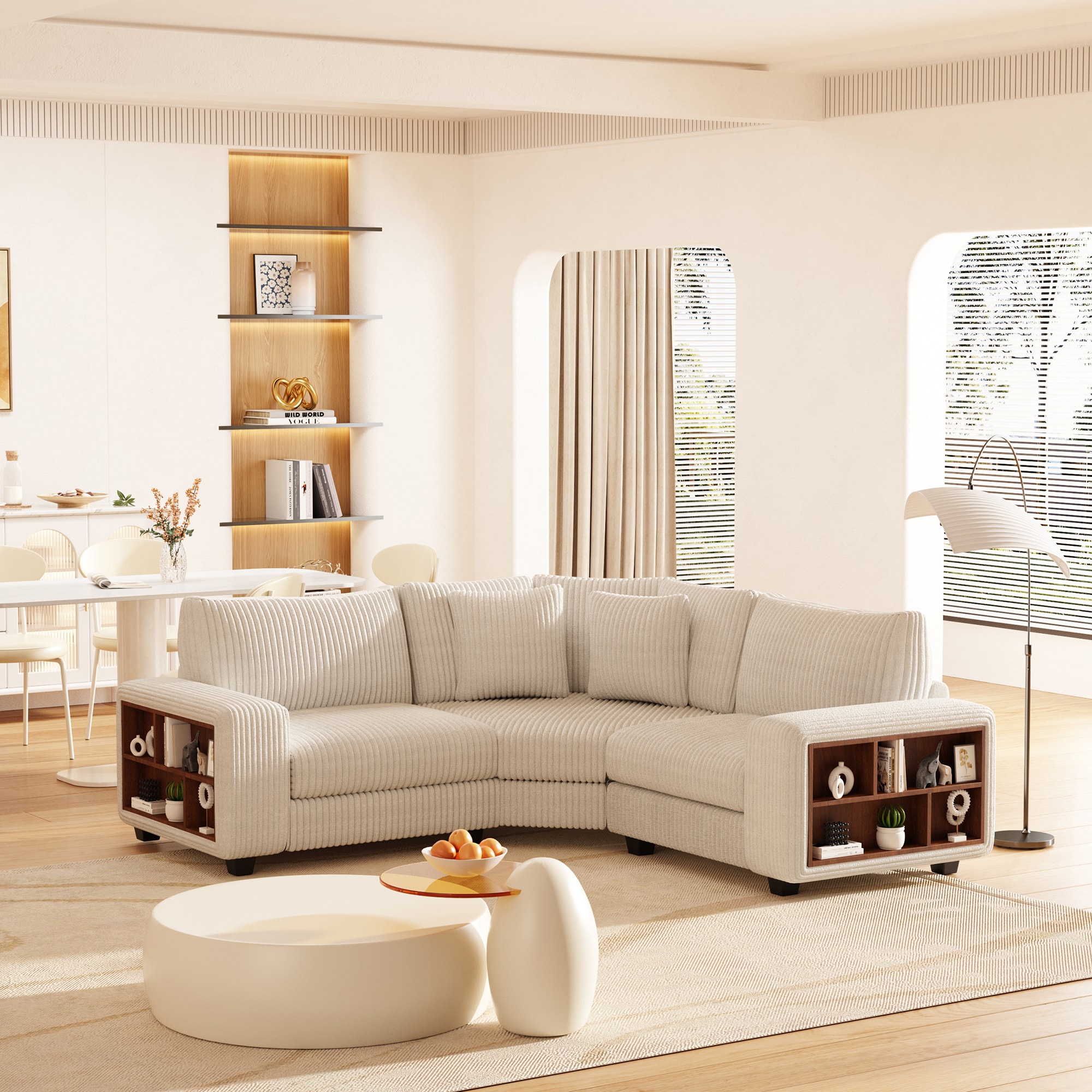 SINOFURN SYA370039BK 83.1-Inches Casual Beige 3 -seater Sectional