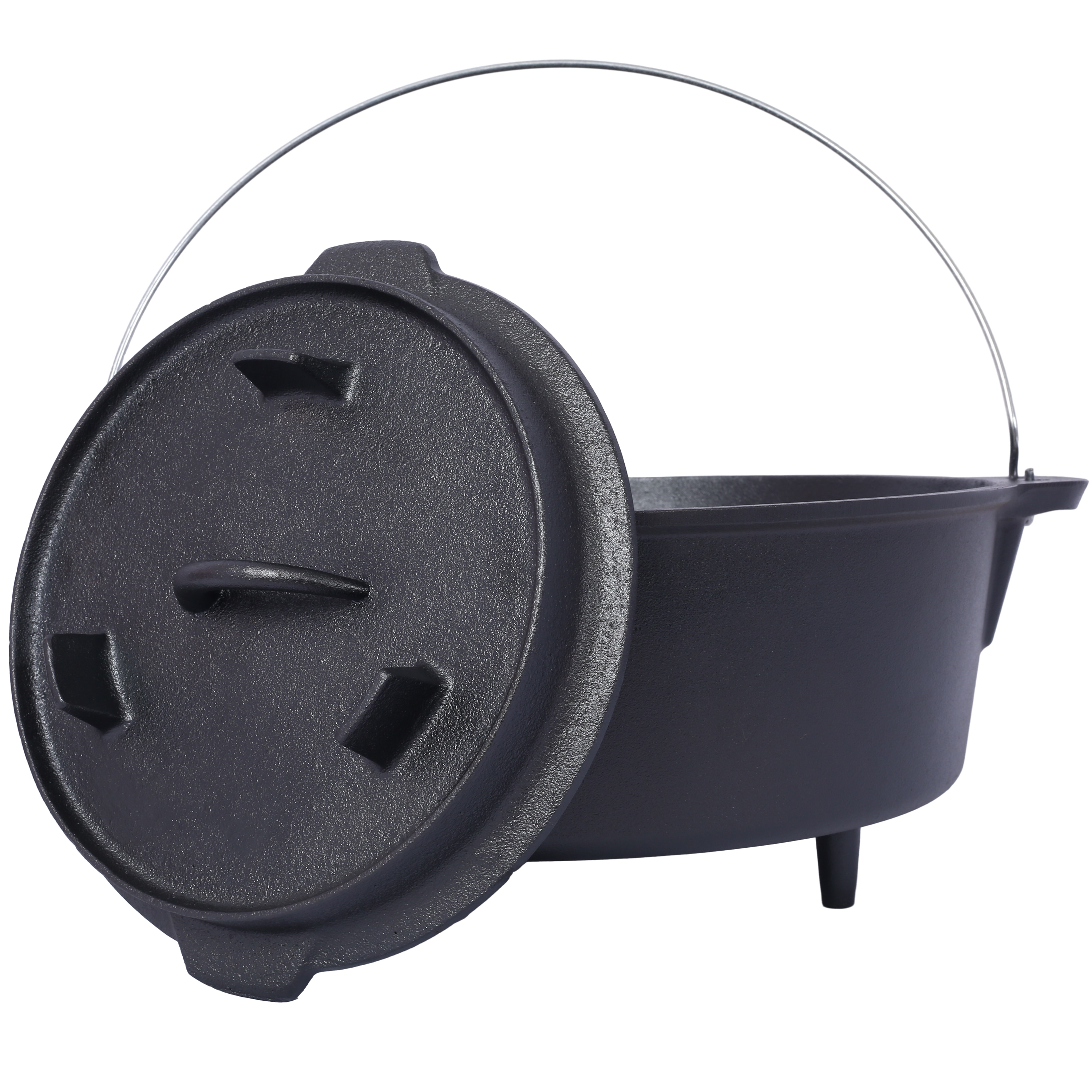LUXEYARD 8 Quart Pre-Seasoned Cast Iron Dutch Oven Skillet Lid Camping Leg Base