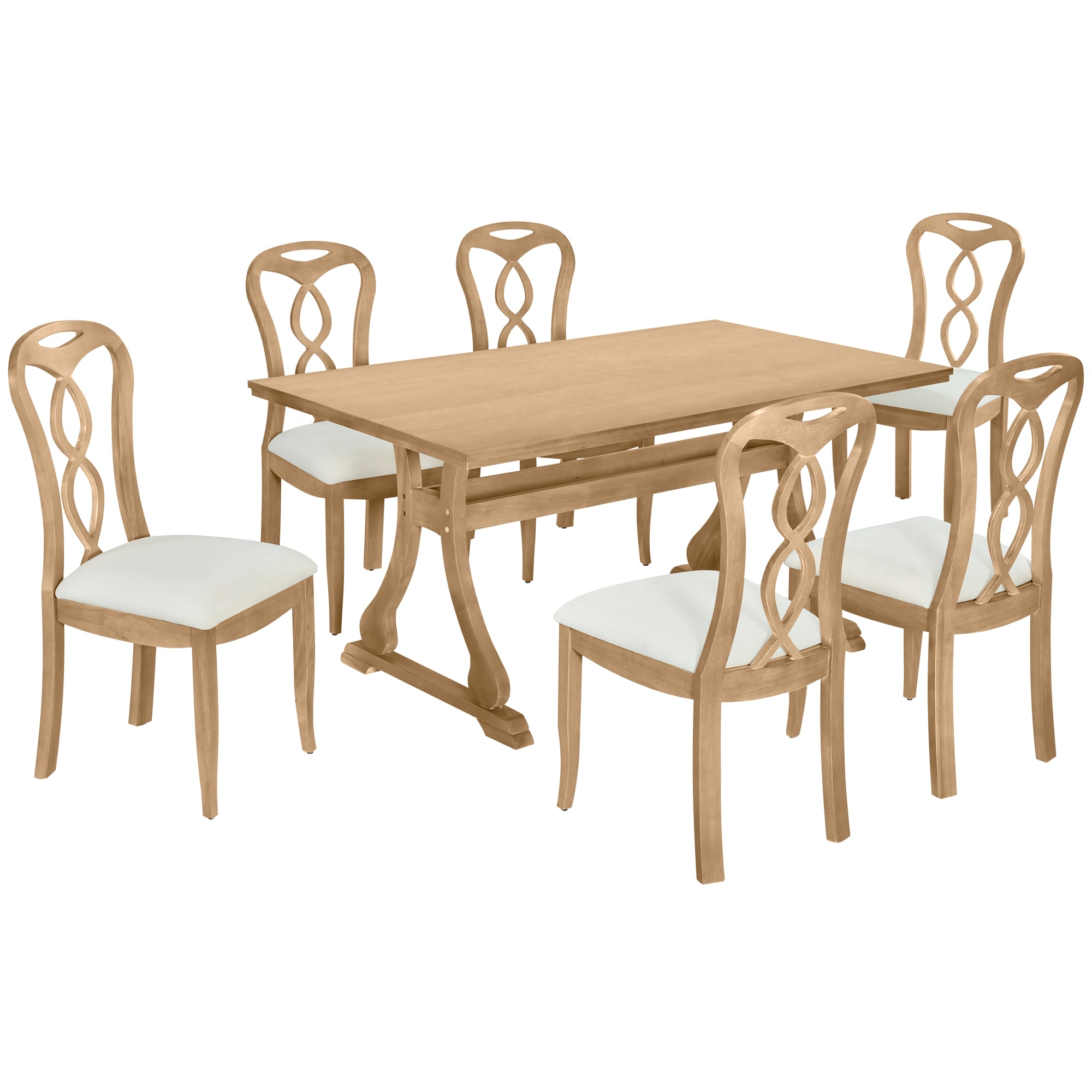Siavonce XH53AAA Natural+Beige Contemporary/Modern Dining Room Set with Rectangular Table ( Seats 6 )