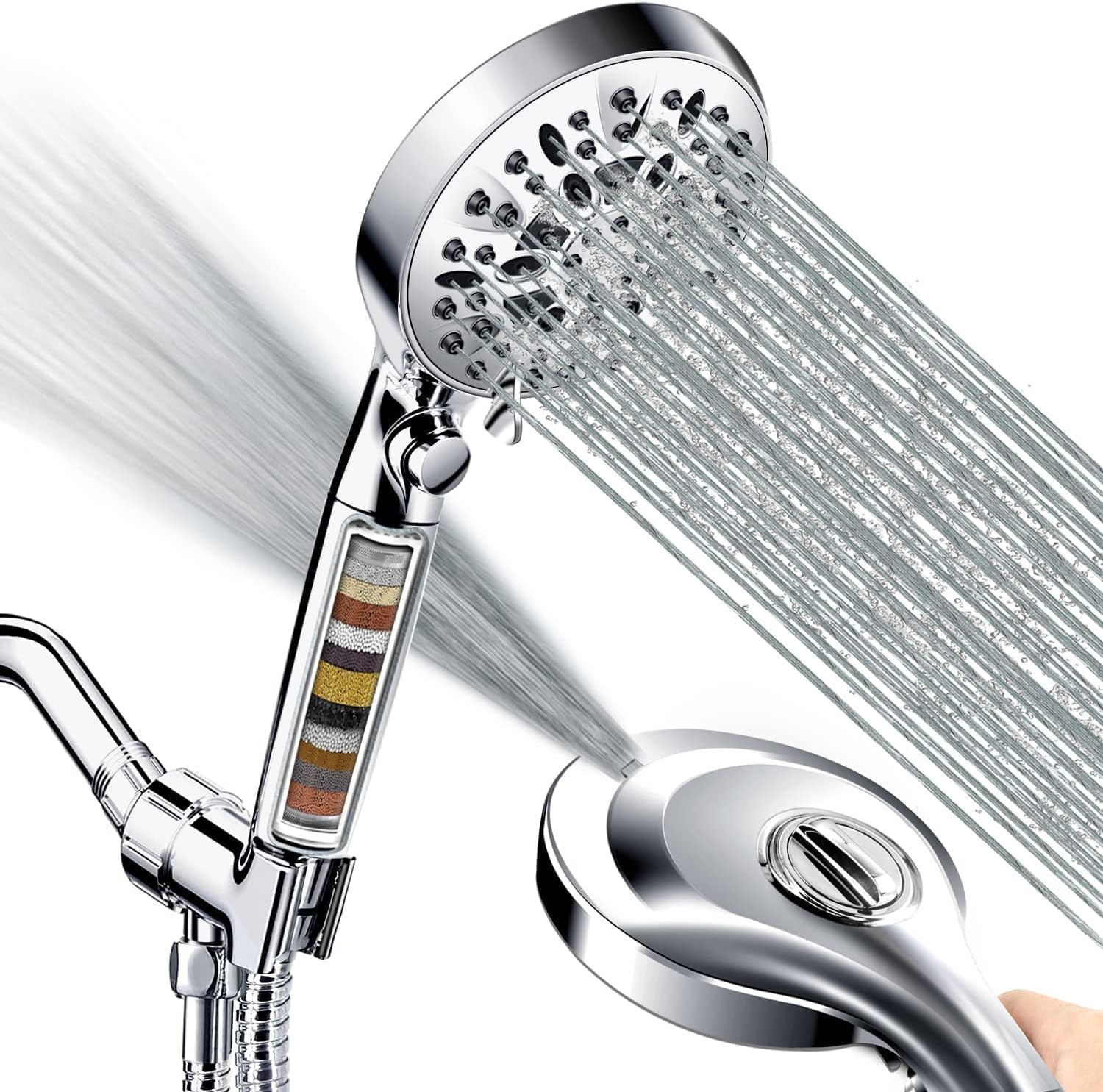 WIZ INJL-009 10 -Spray Polished Chrome 4.7-in Round Handheld Filtered High Pressure Rain Shower Head 1.2 GPM