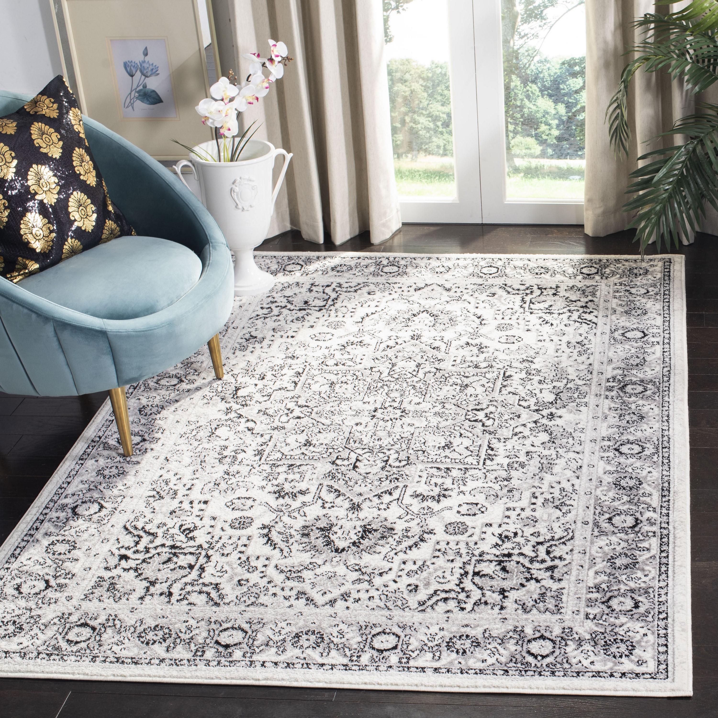Safavieh SKY126K-5 Skyler Pasah 5 x 8 (ft) Loomed Polypropylene Gray/Ivory Rectangular Indoor Floral/Botanical Oriental Area rug